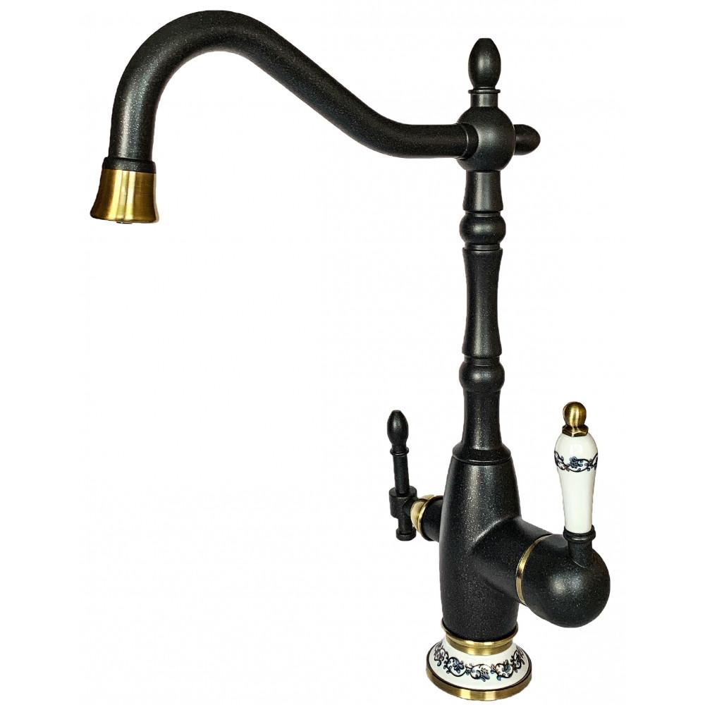 Смеситель для кухни с подключением фильтра 2в1 Milacio Castellon Ceramic антрацит/бронза MC.514.ABR