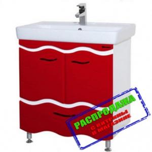 Мари-60 Волна тумба с нижним ящиком, красная, раковина