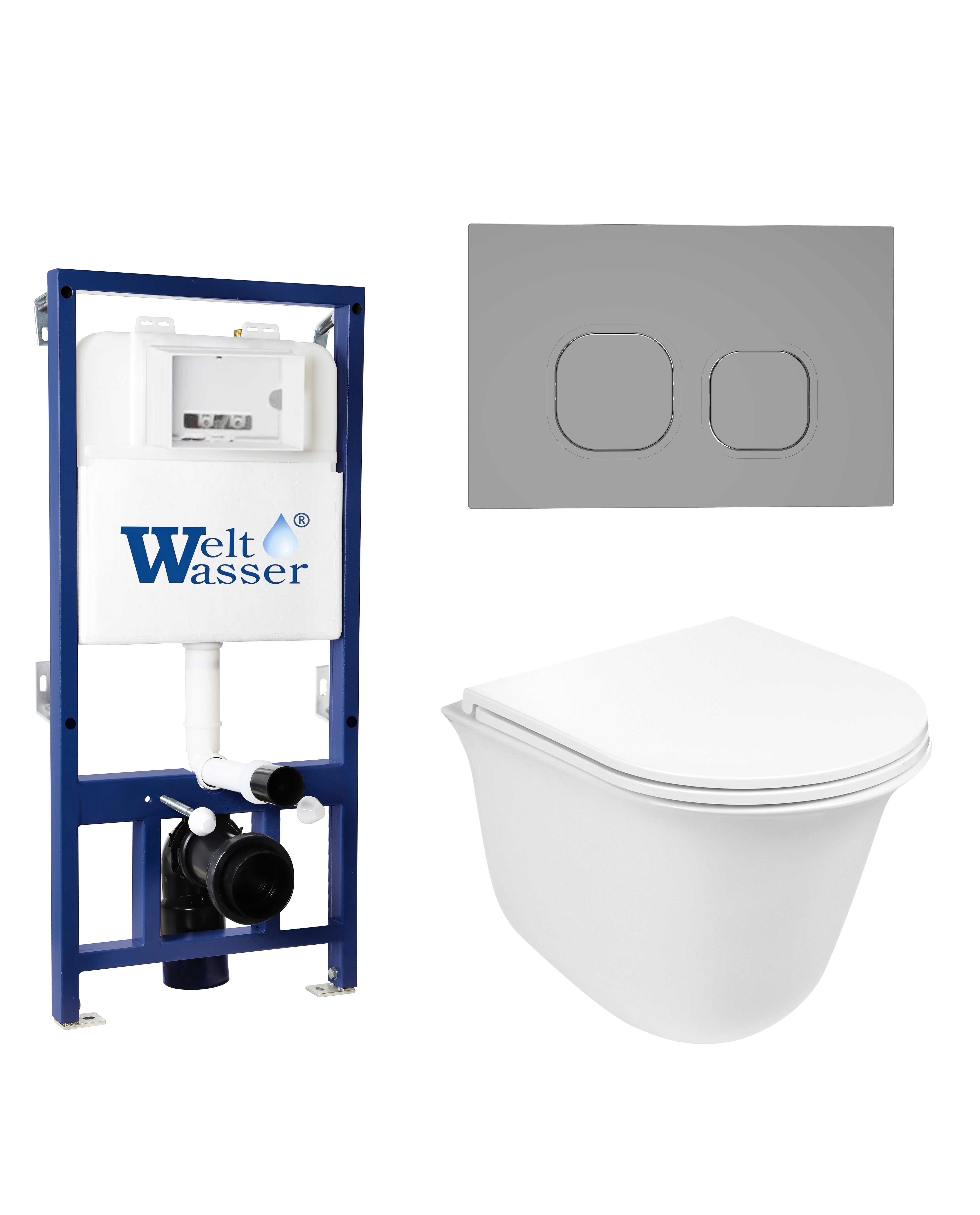Комплект WeltWasser 10000012955 унитаз  TELBACH 004 GL-WT  + инсталляция BAMBERG 525  + кнопка смыва