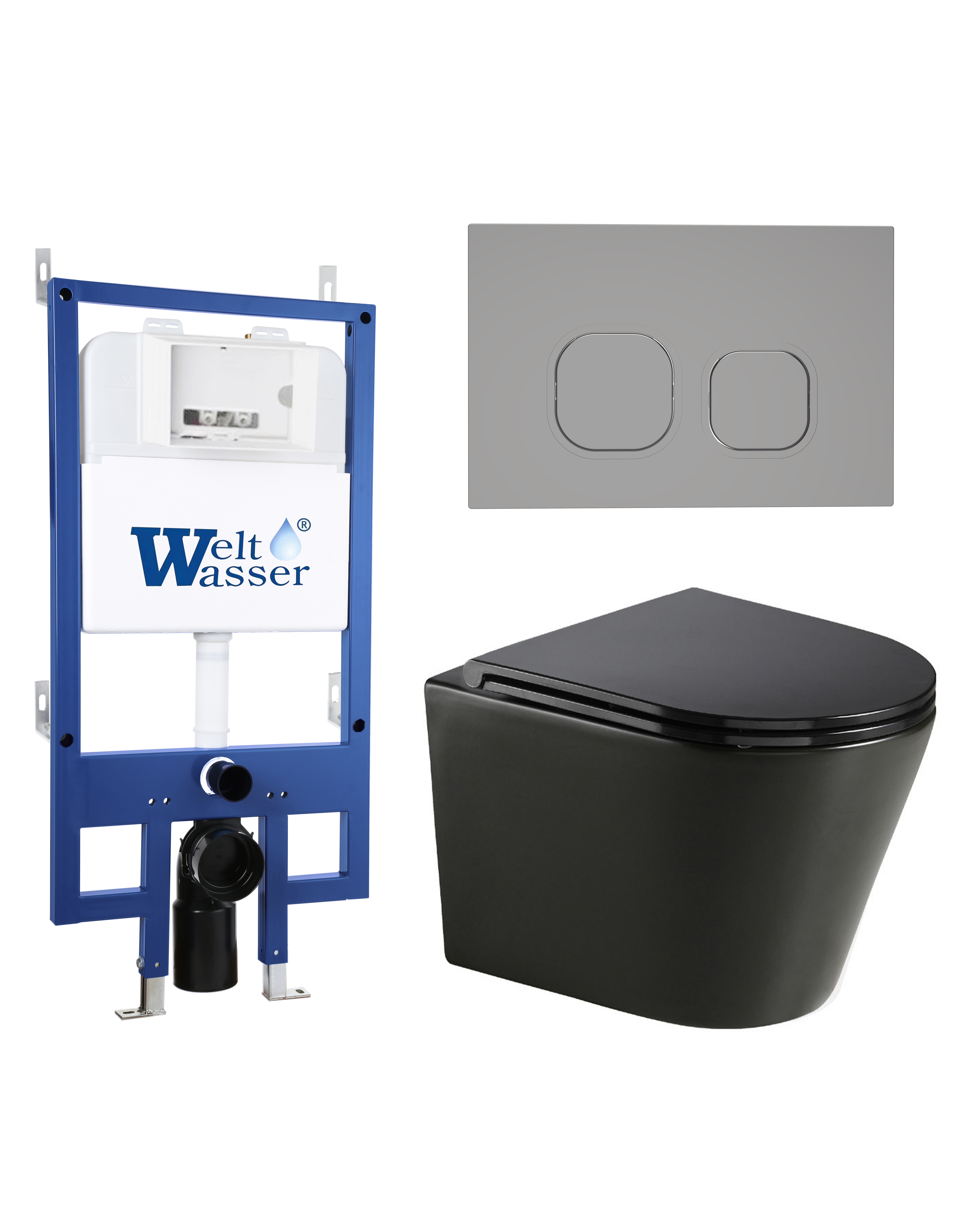 Комплект WeltWasser 10000012948 унитаз  SALZBACH 043 MT-BL  + инсталляция BAMBERG 545  + кнопка смыв