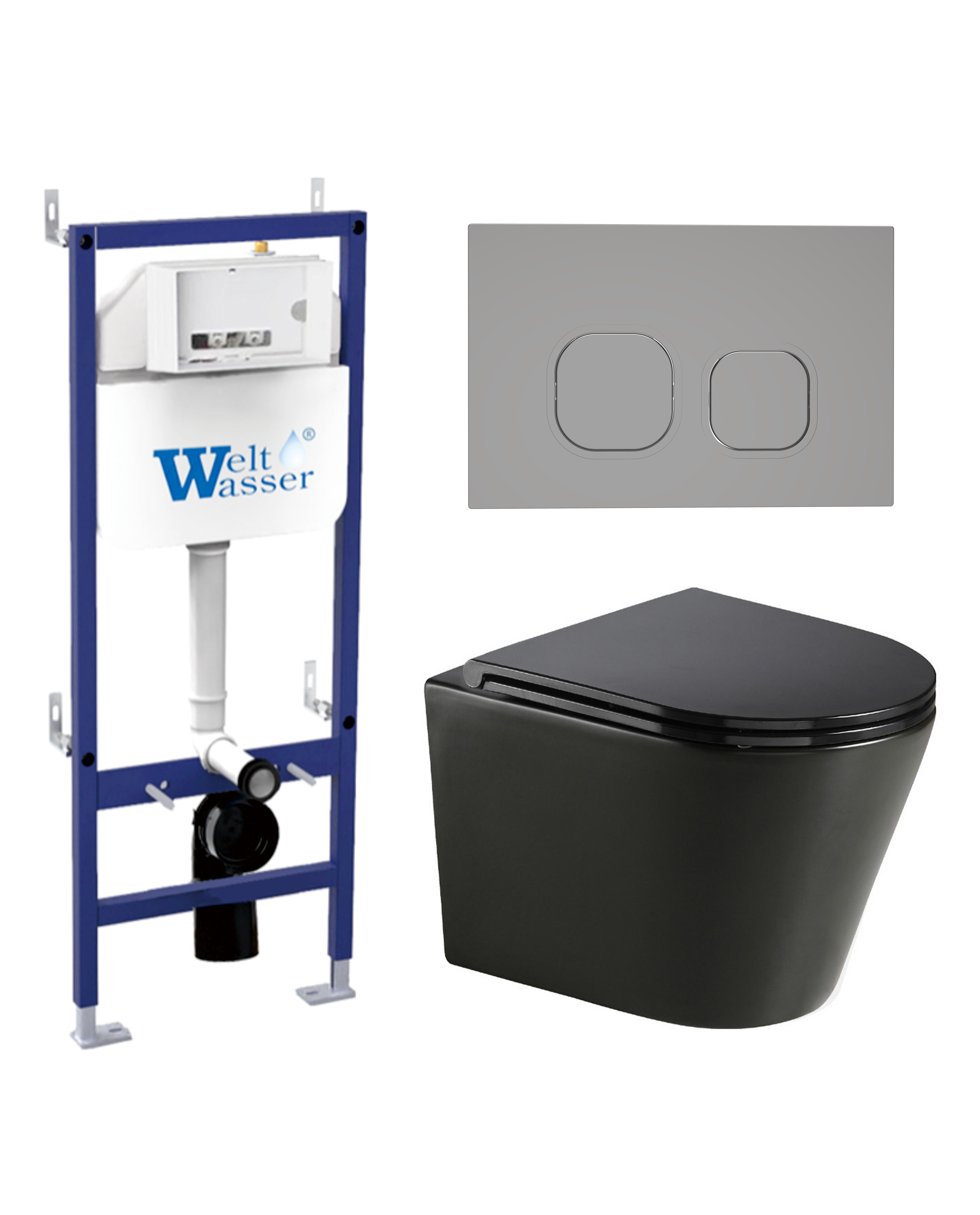 Комплект WeltWasser 10000012942 унитаз  SALZBACH 043 MT-BL  + инсталляция BAMBERG 460  + кнопка смыв