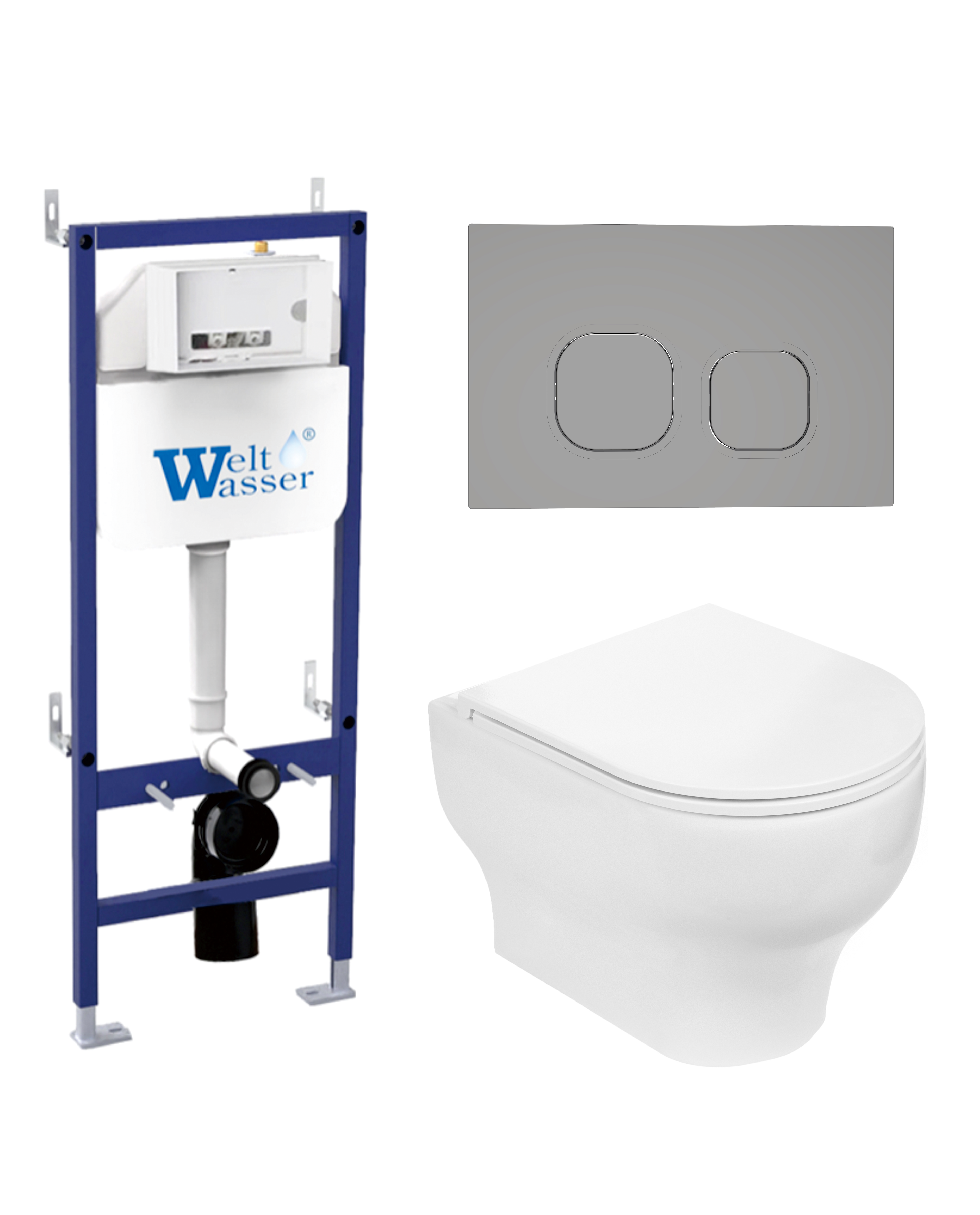 Комплект WeltWasser 10000010364 унитаз  ERLENBACH 004 GL-WT  + инсталляция BAMBERG 460  + кнопка смы