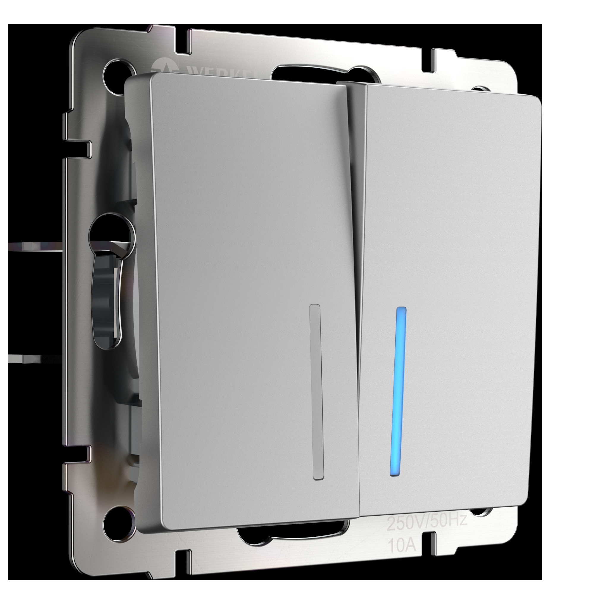 Выключатель двухклавишный проходной с подсветкой серебряный Werkel W1122106