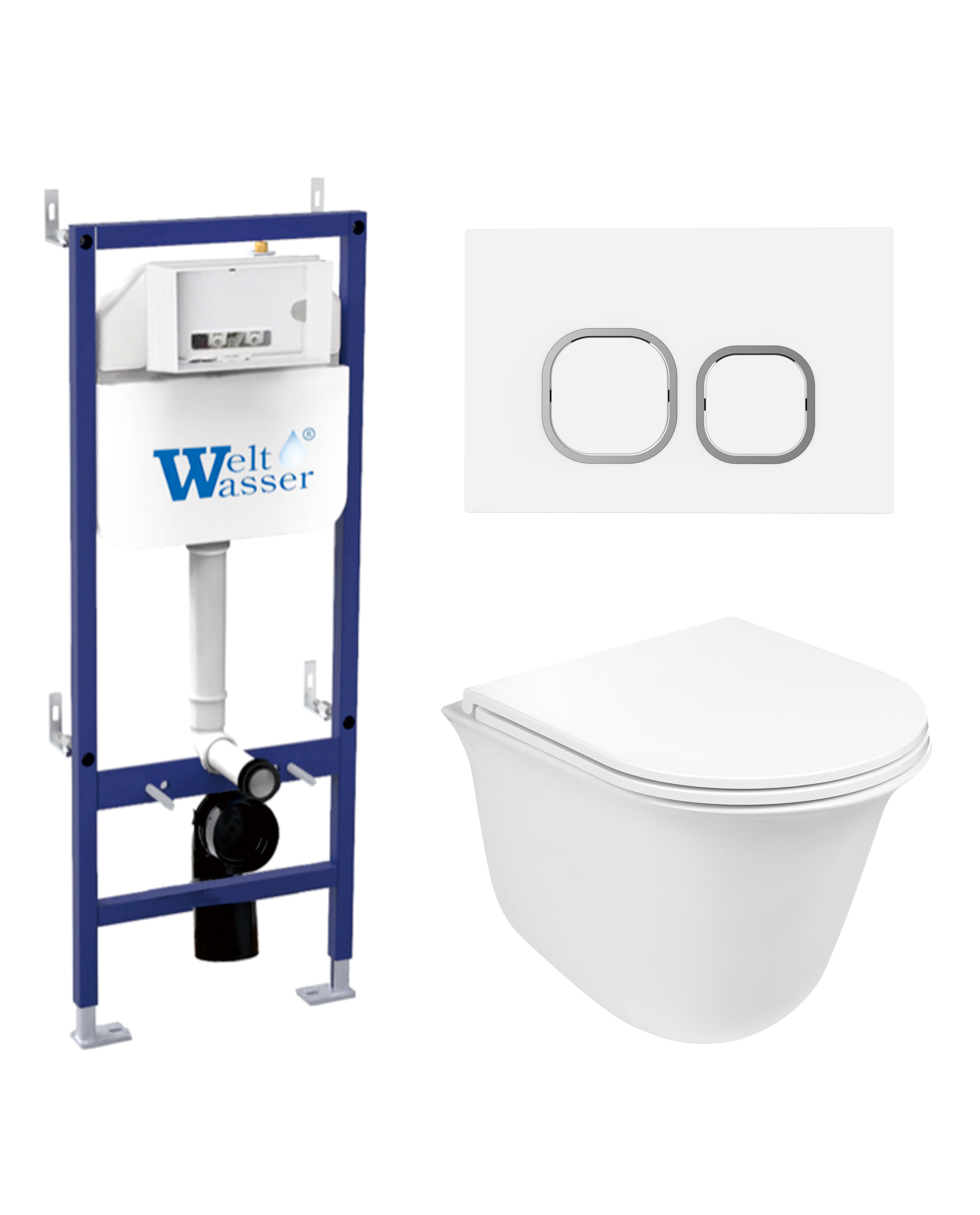 Комплект WeltWasser 10000012953 унитаз  TELBACH 004 GL-WT  + инсталляция BAMBERG 460  + кнопка смыва