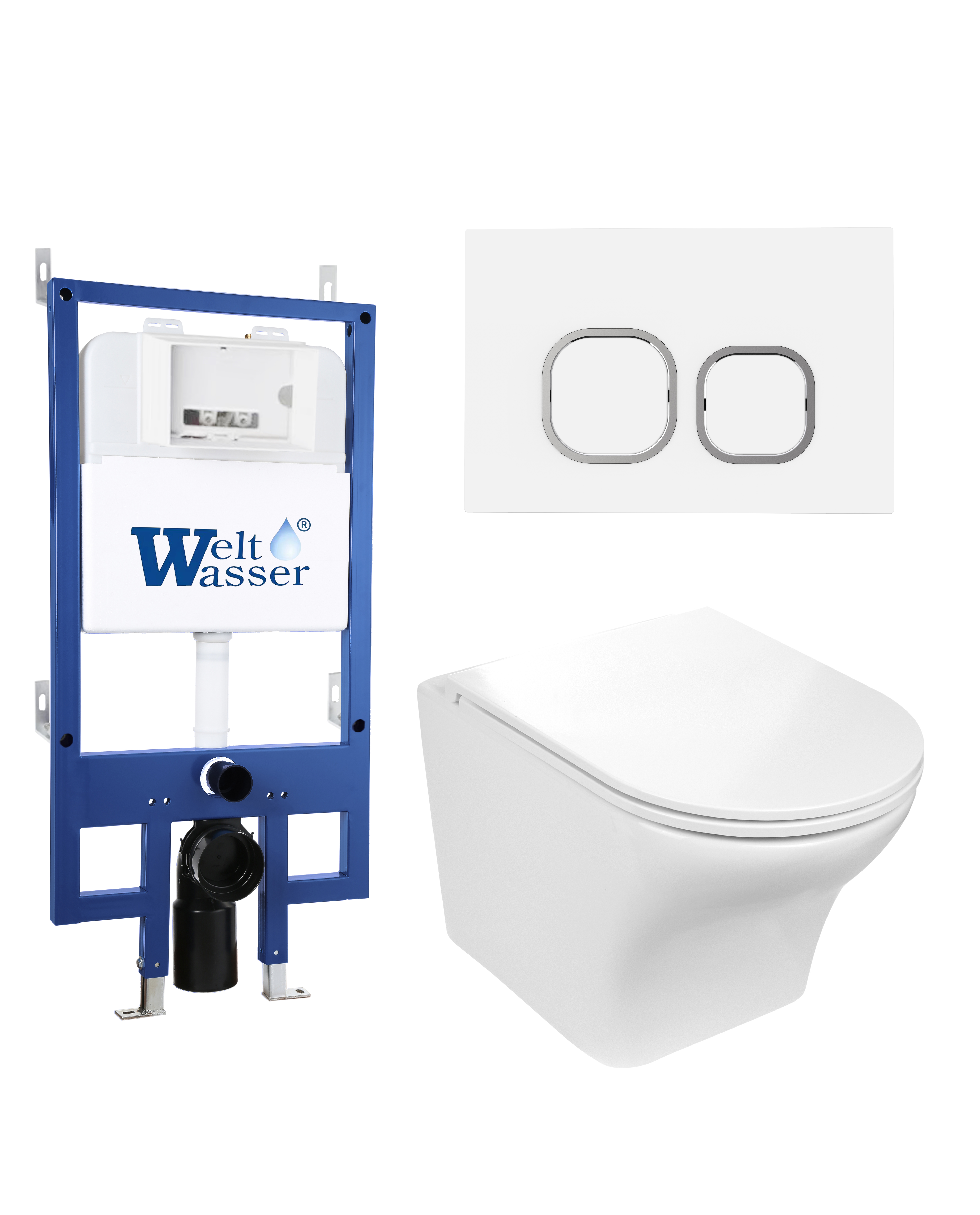 Комплект WeltWasser 10000012929 унитаз  ODENBACH 004 GL-WT  + инсталляция BAMBERG 545  + кнопка смыв