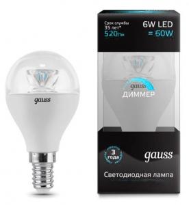 Лампа светодиодная Gauss LED Globe-dim 6W E14 2700K шар