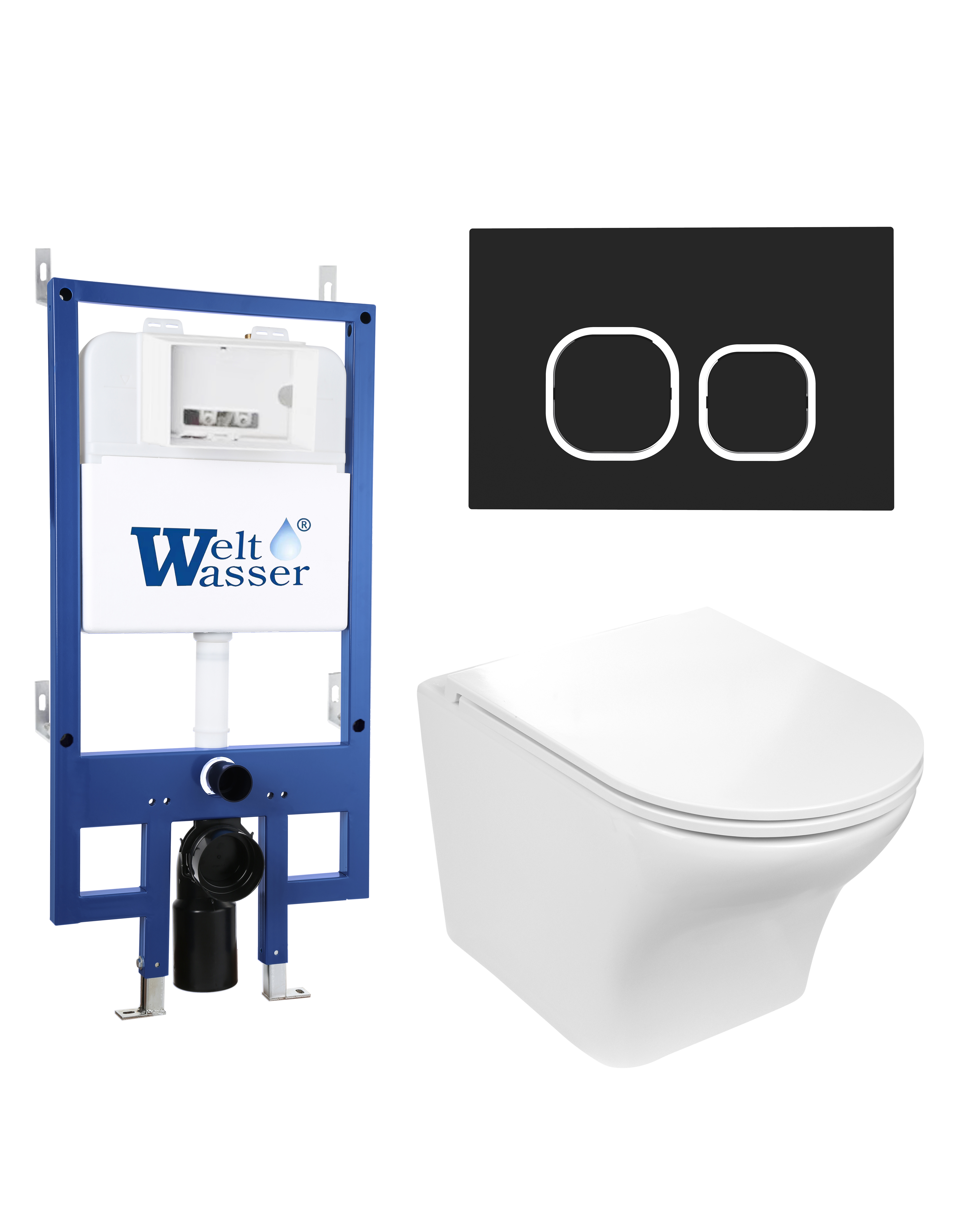 Комплект WeltWasser 10000012927 унитаз  ODENBACH 004 GL-WT  + инсталляция BAMBERG 545  + кнопка смыв