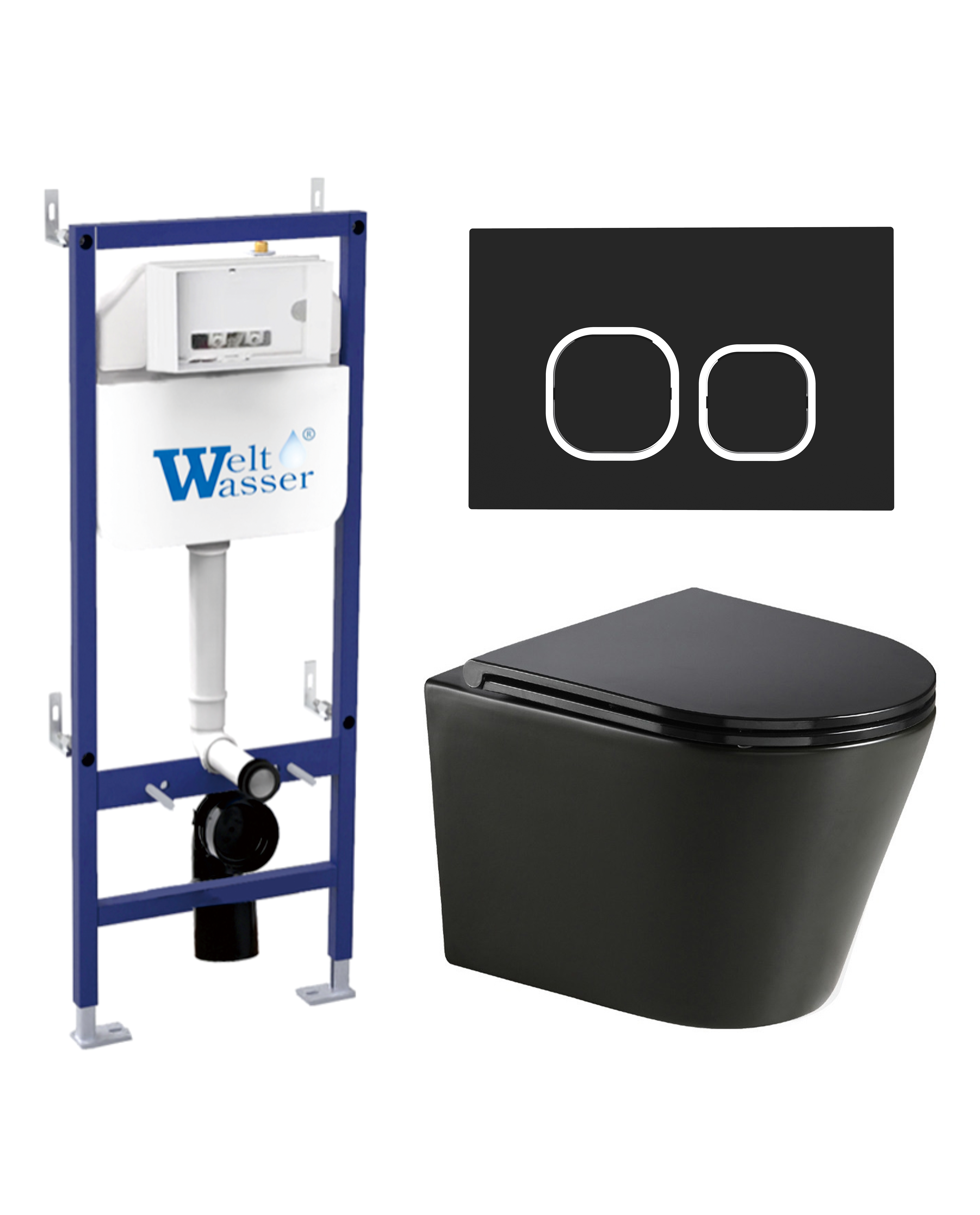 Комплект WeltWasser 10000012941 унитаз  SALZBACH 043 MT-BL  + инсталляция BAMBERG 460  + кнопка смыв