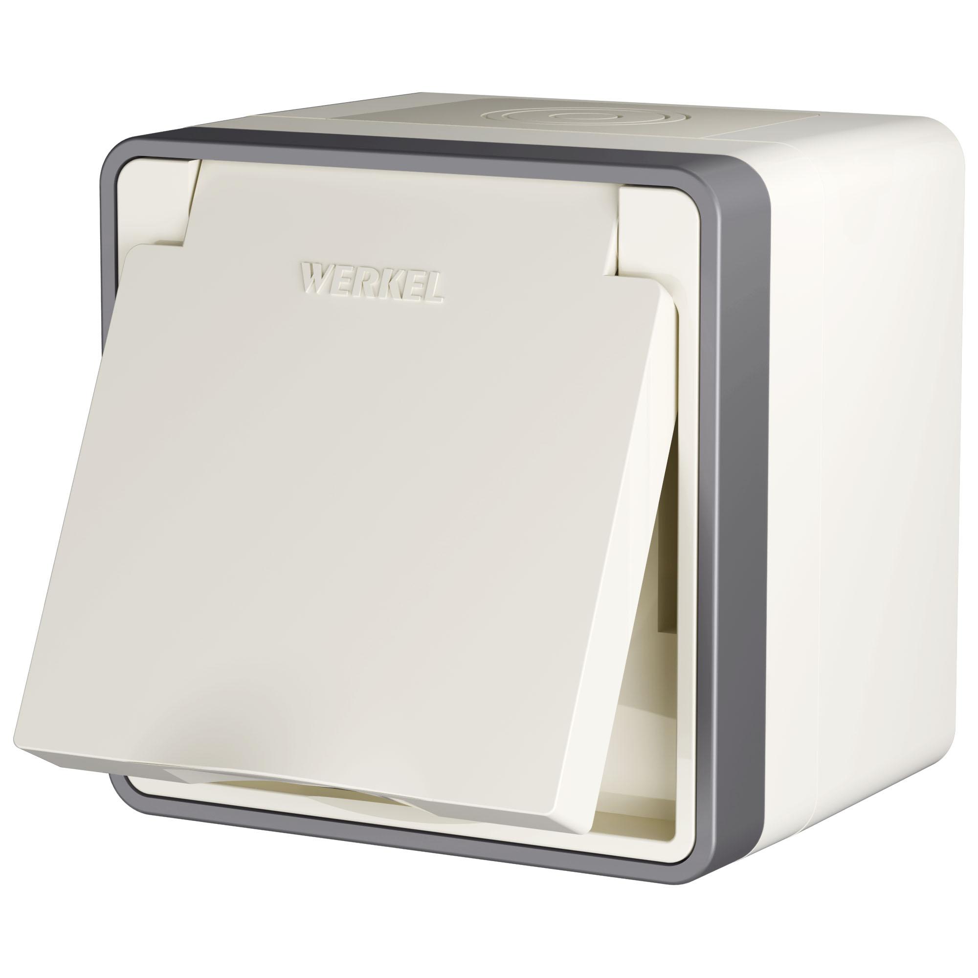 Розетка влагозащищенная с заземлением. защитной крышкой и шторками Gallant слоновая кость Werkel W50