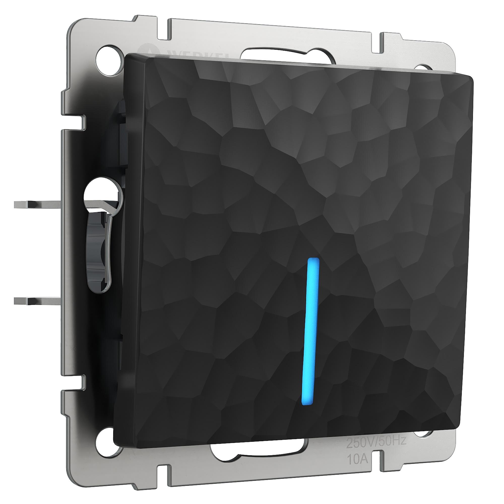 Выключатель одноклавишный с подсветкой черный Werkel W1210108