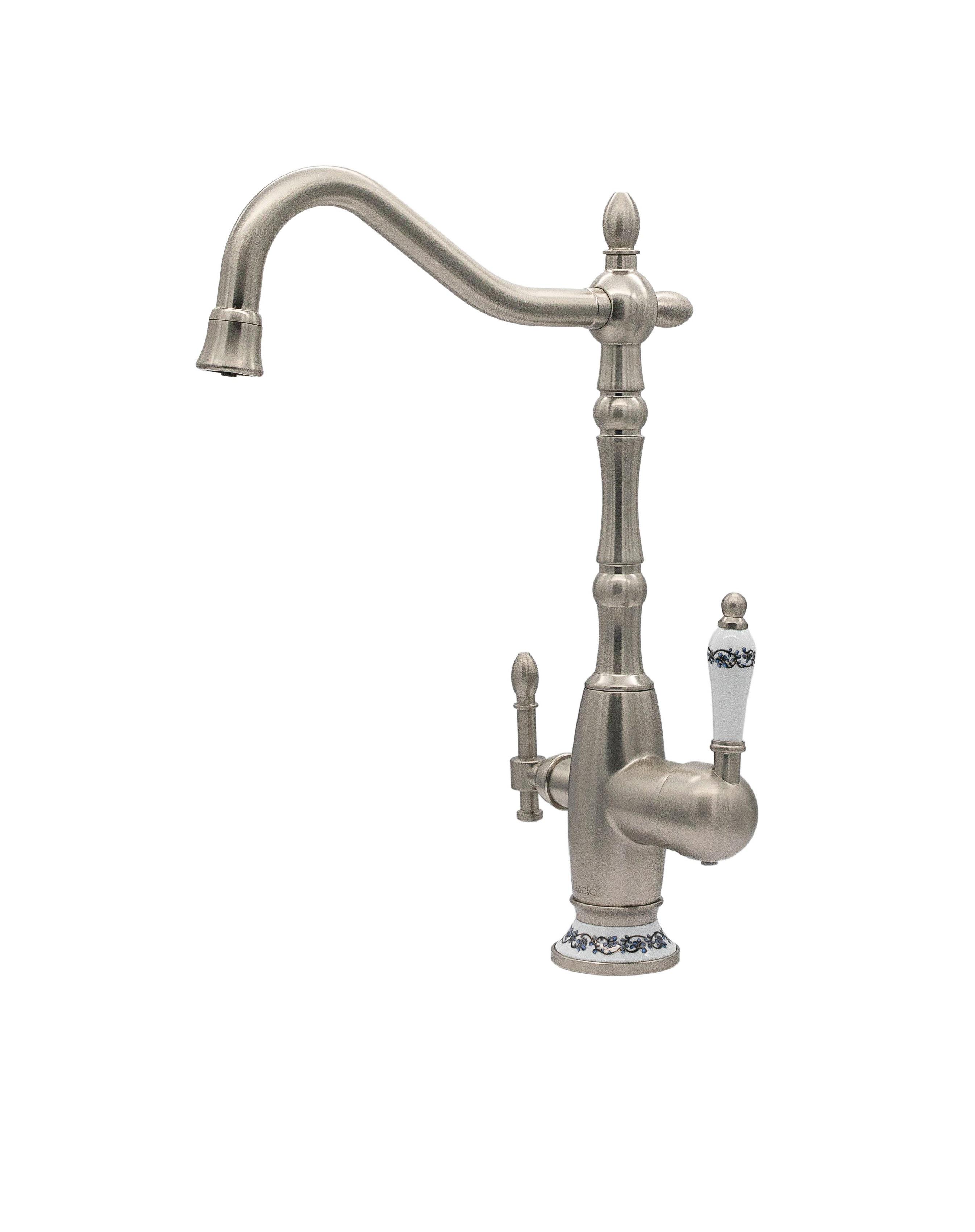 Смеситель для кухни с подключением фильтра 2в1 Milacio Castellon Ceramic сатин MC.514.SN