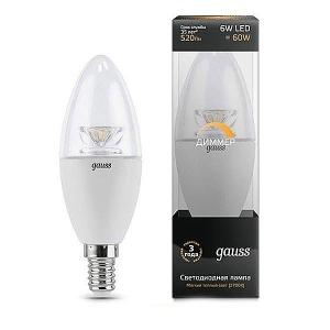 Лампа светодиодная Gauss LED Candie-dim 6W E14 2700K свеча