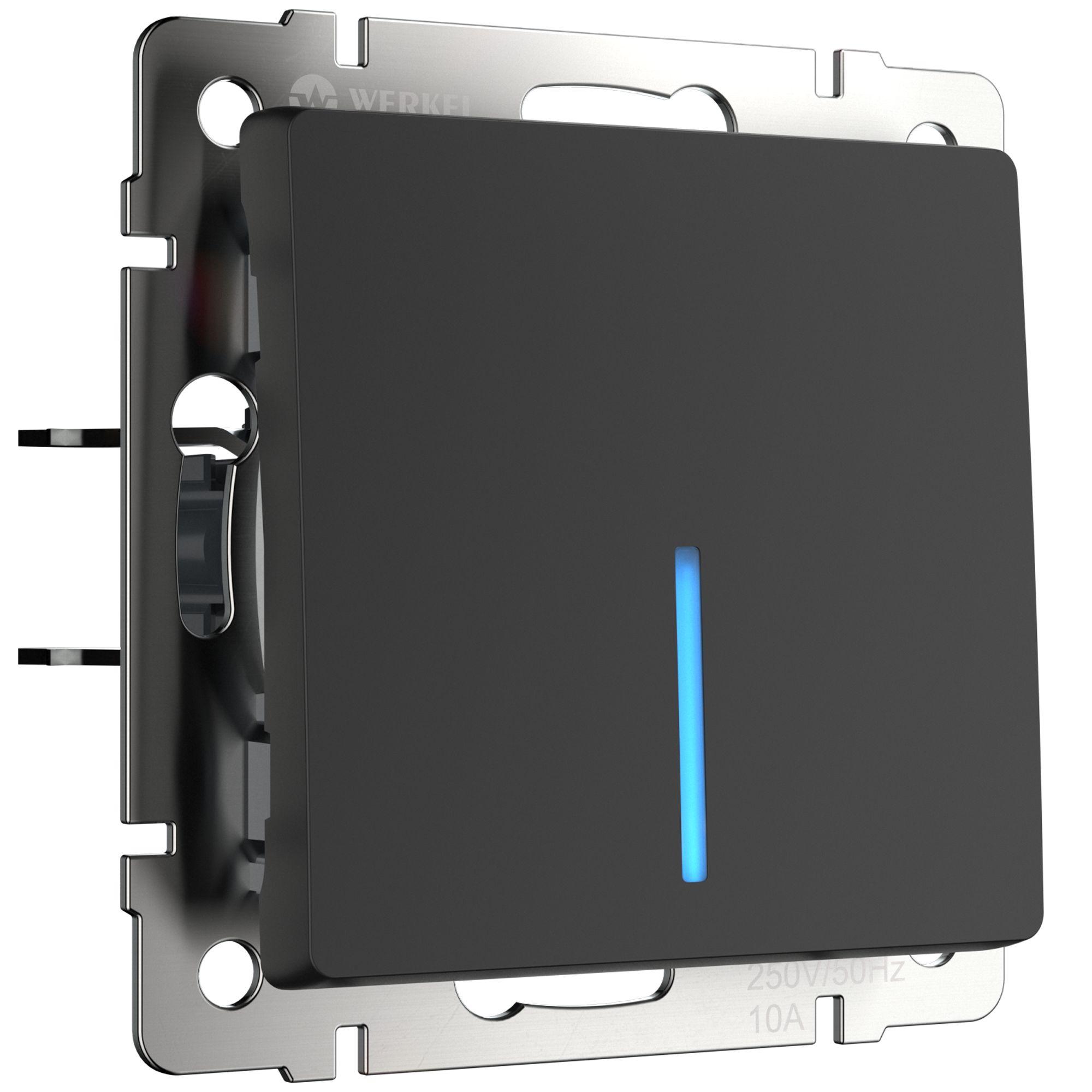 Выключатель одноклавишный с подсветкой черный матовый Werkel W1110108