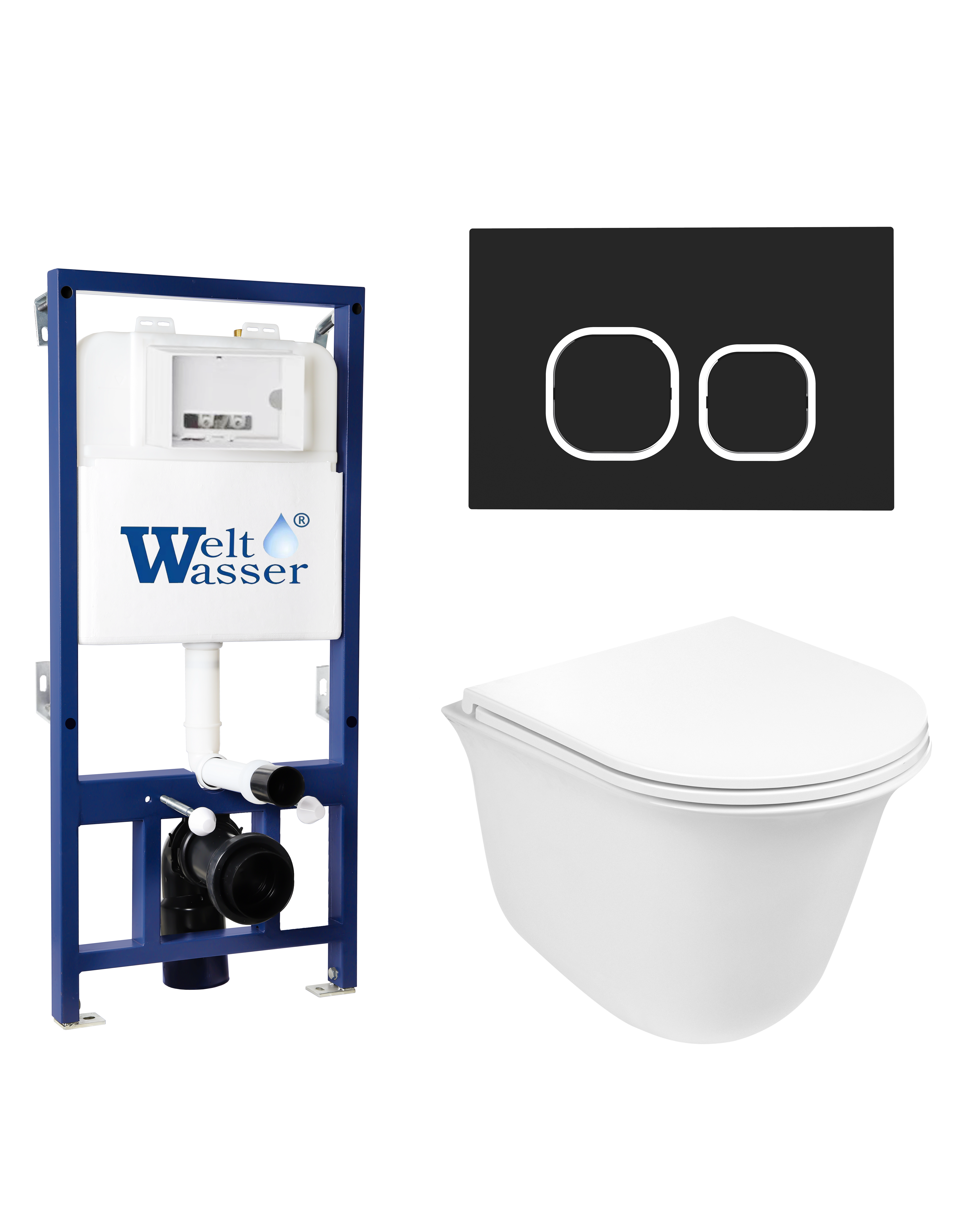 Комплект WeltWasser 10000012954 унитаз  TELBACH 004 GL-WT  + инсталляция BAMBERG 525  + кнопка смыва