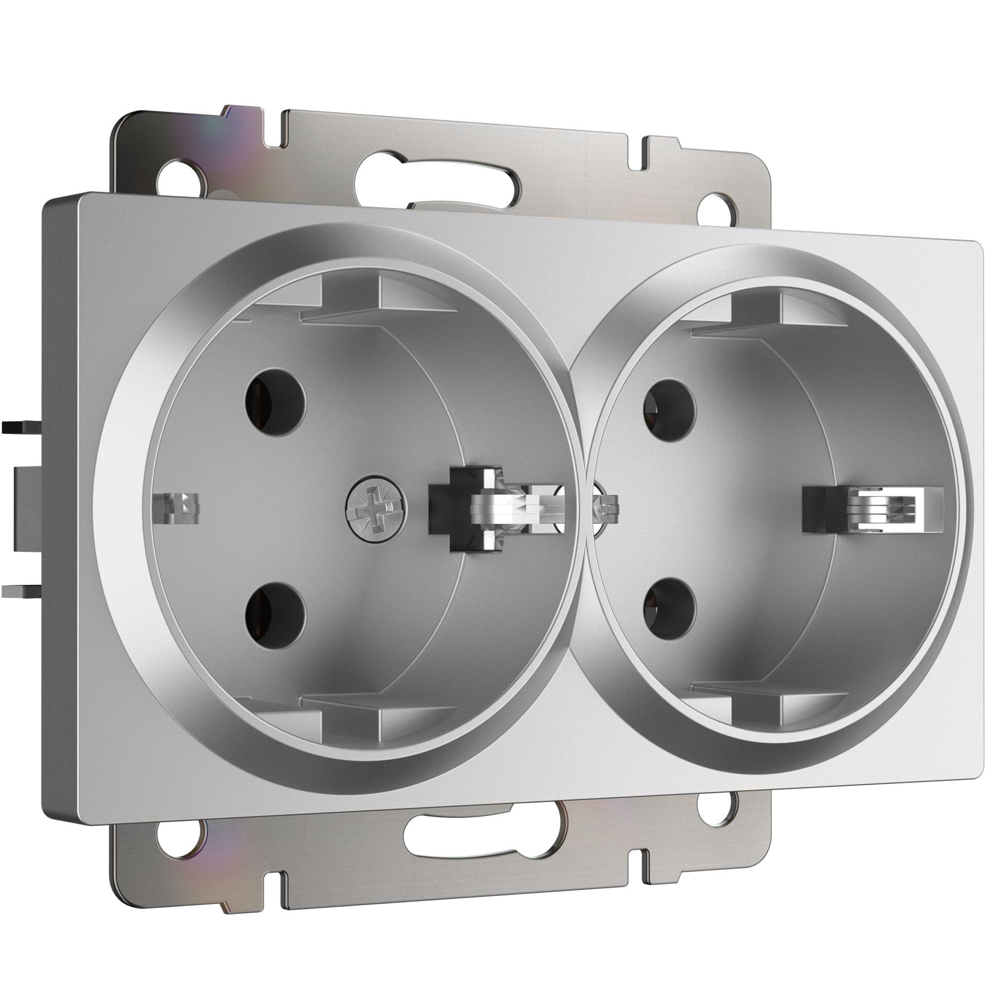 Розетка двойная с заземлением серебряный Werkel W1172006