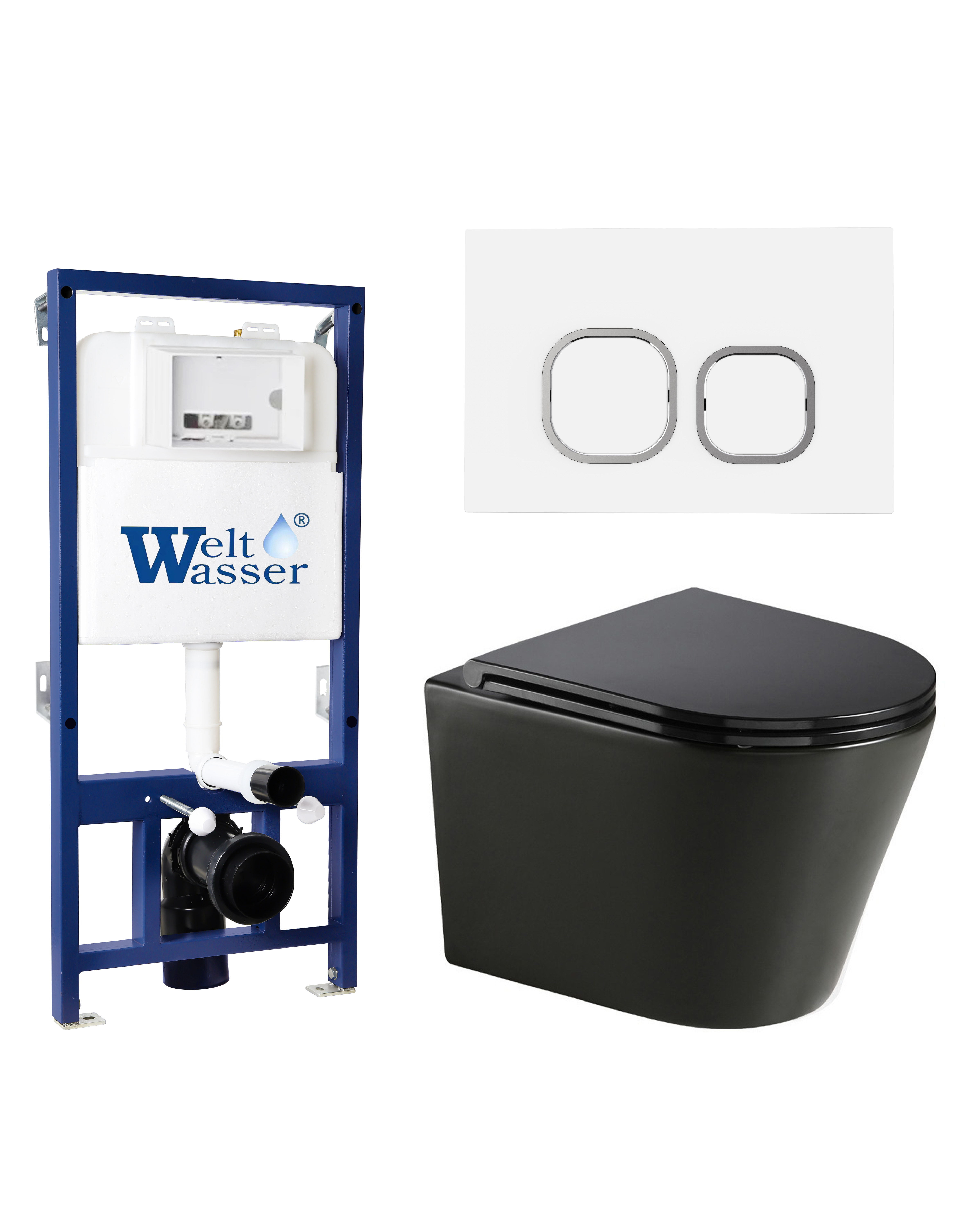 Комплект WeltWasser 10000012946 унитаз  SALZBACH 043 MT-BL  + инсталляция BAMBERG 525  + кнопка смыв