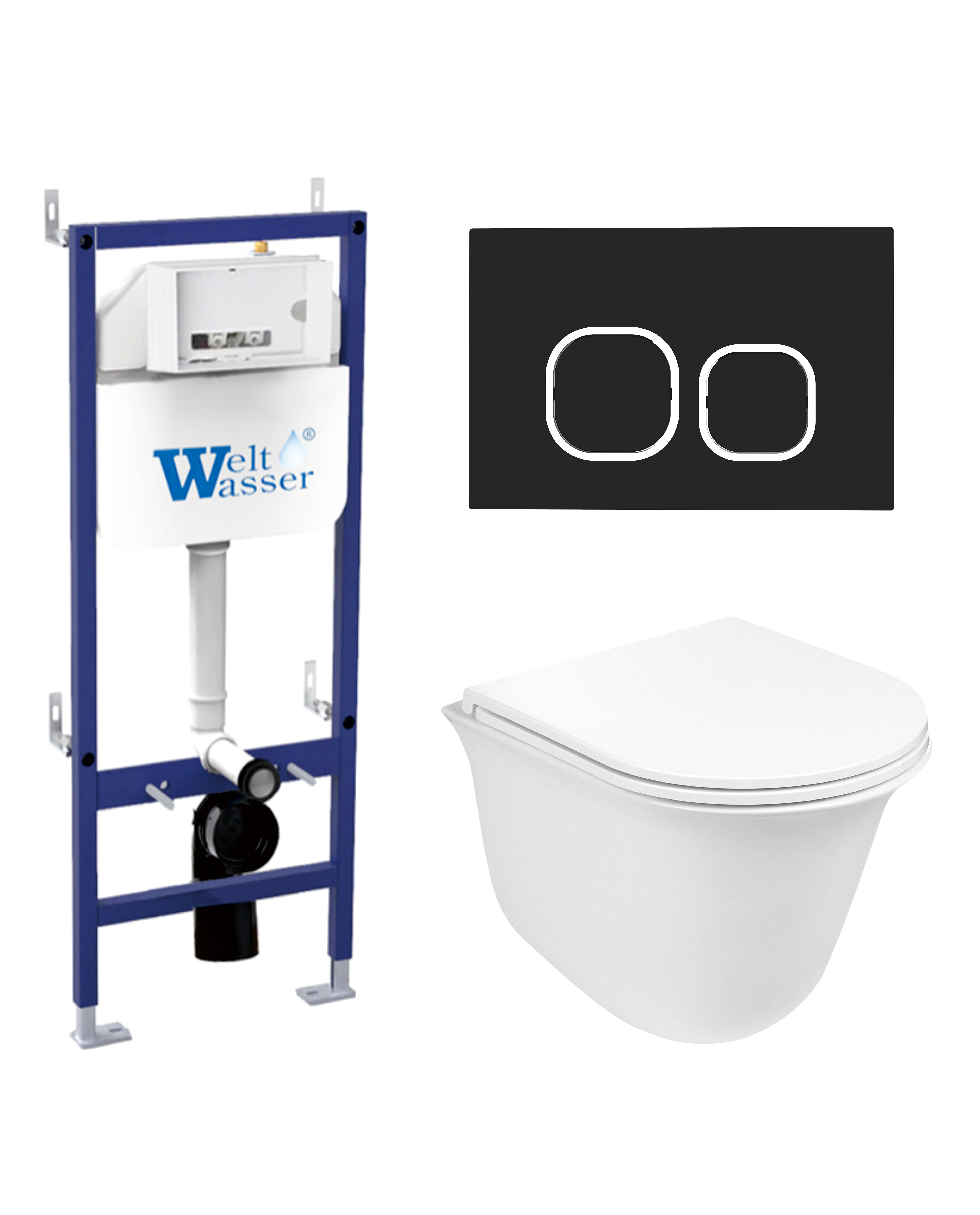 Комплект WeltWasser 10000012951 унитаз  TELBACH 004 GL-WT  + инсталляция BAMBERG 460  + кнопка смыва