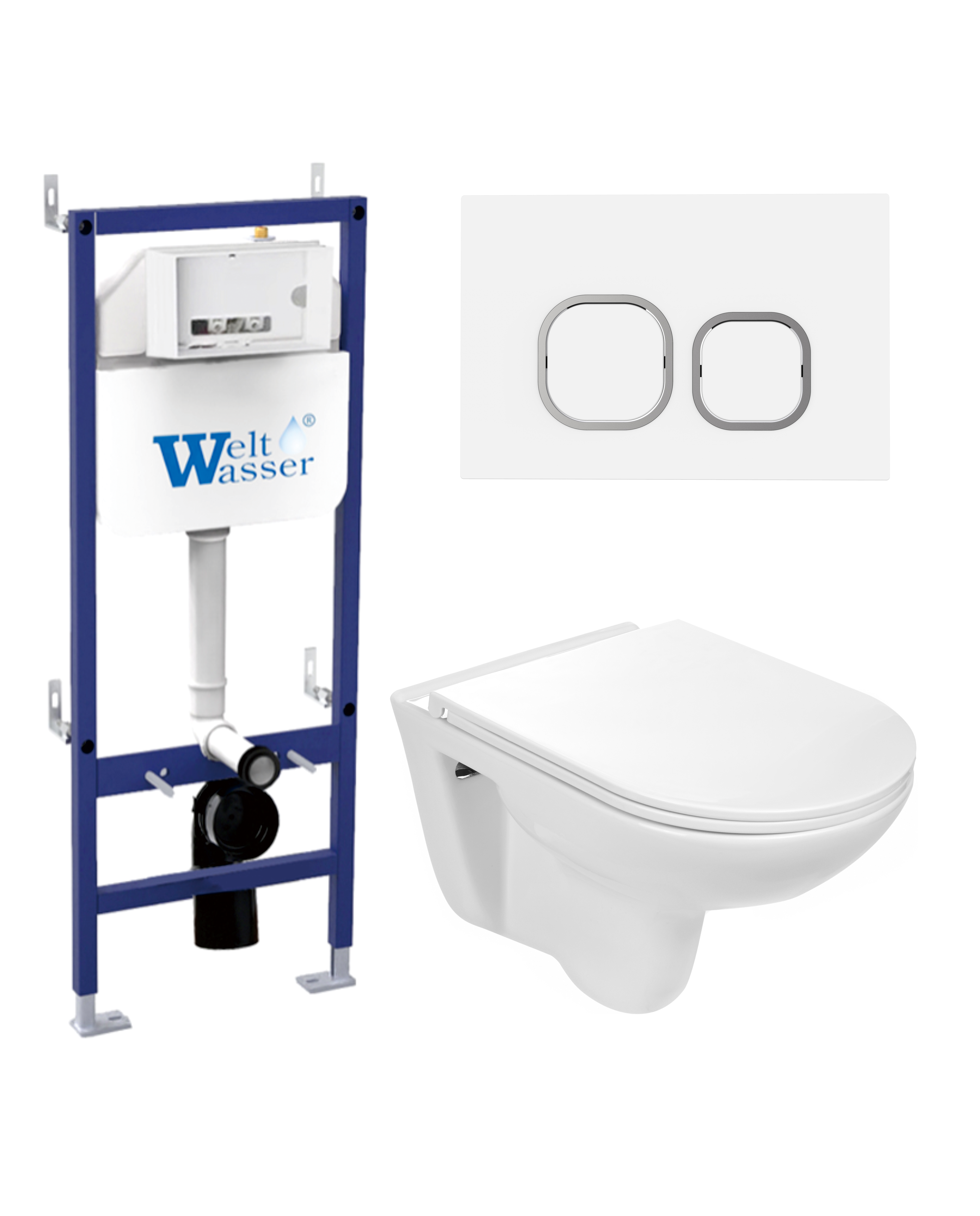 Комплект WeltWasser 10000010346 унитаз  BAARBACH 004 GL-WT  + инсталляция BAMBERG 460  + кнопка смыв