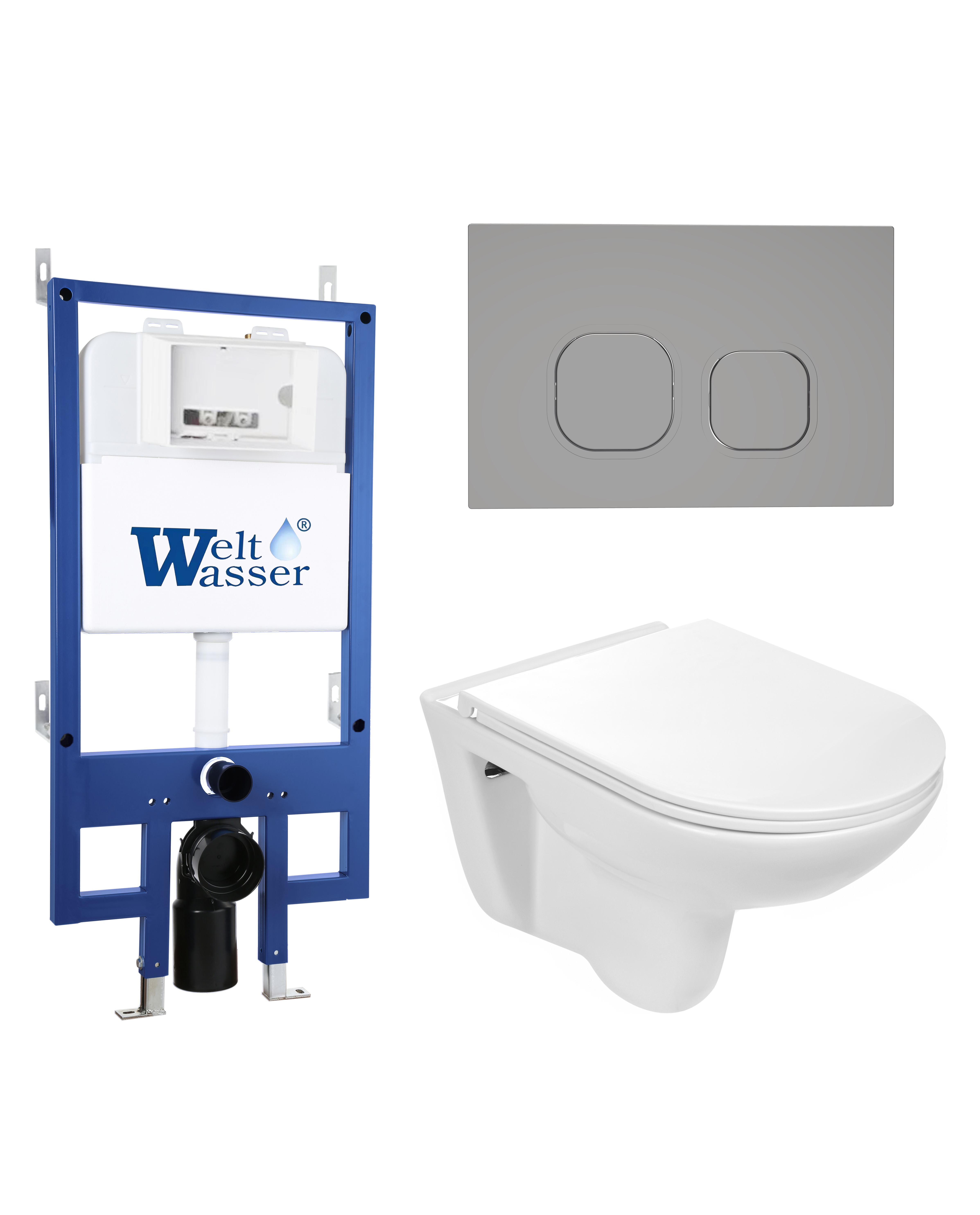 Комплект WeltWasser 10000010353 унитаз  BAARBACH 004 GL-WT  + инсталляция BAMBERG 545  + кнопка смыв