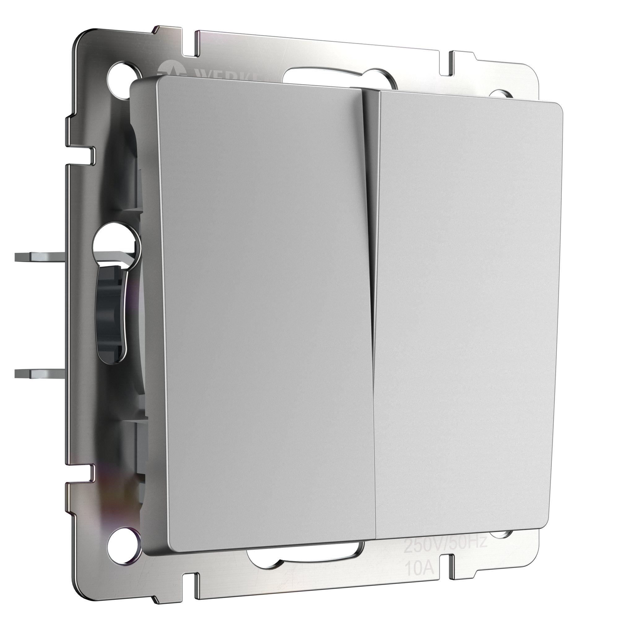 Выключатель двухклавишный проходной серебряный Werkel W1122006