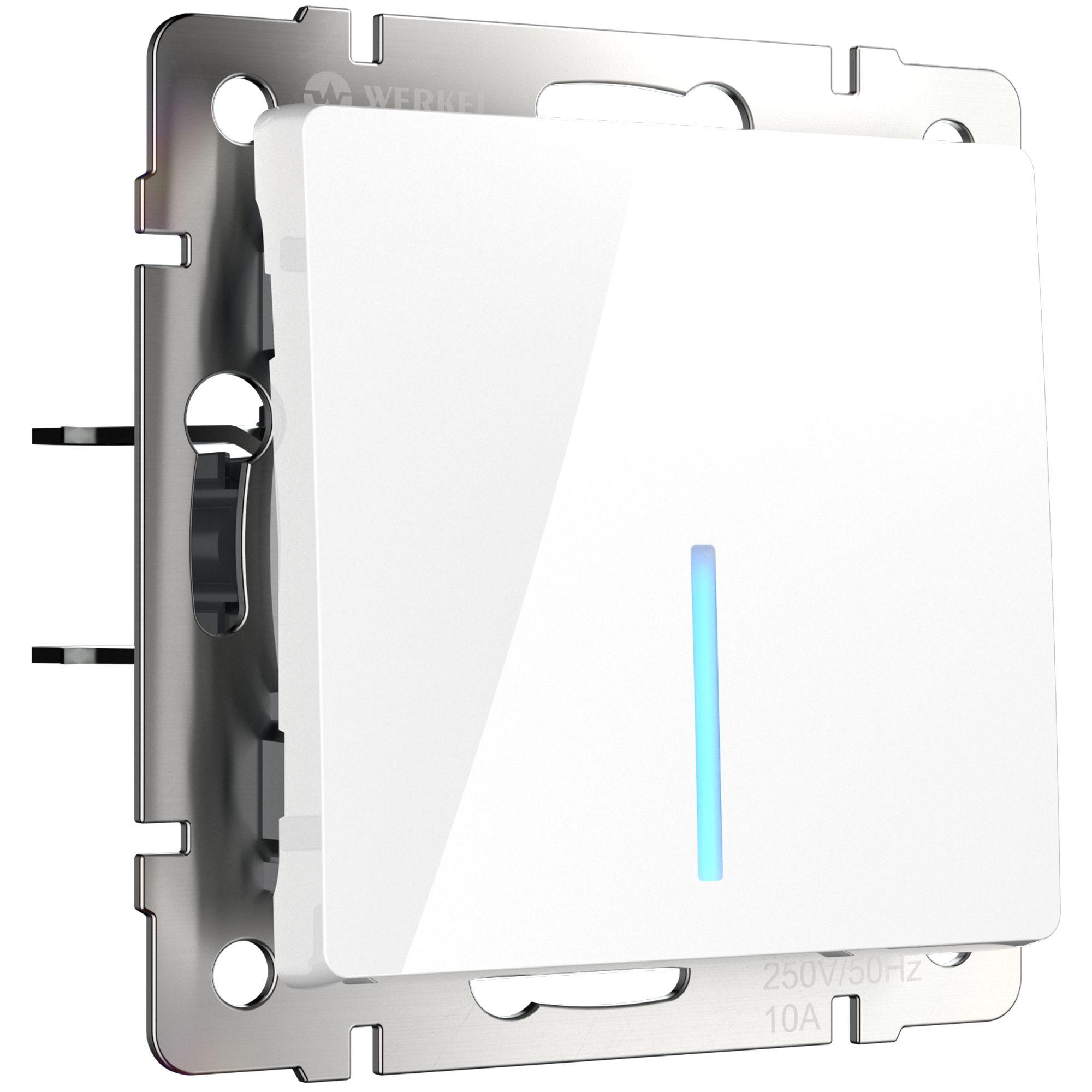 Выключатель одноклавишный проходной с подсветкой белый Werkel W1112101