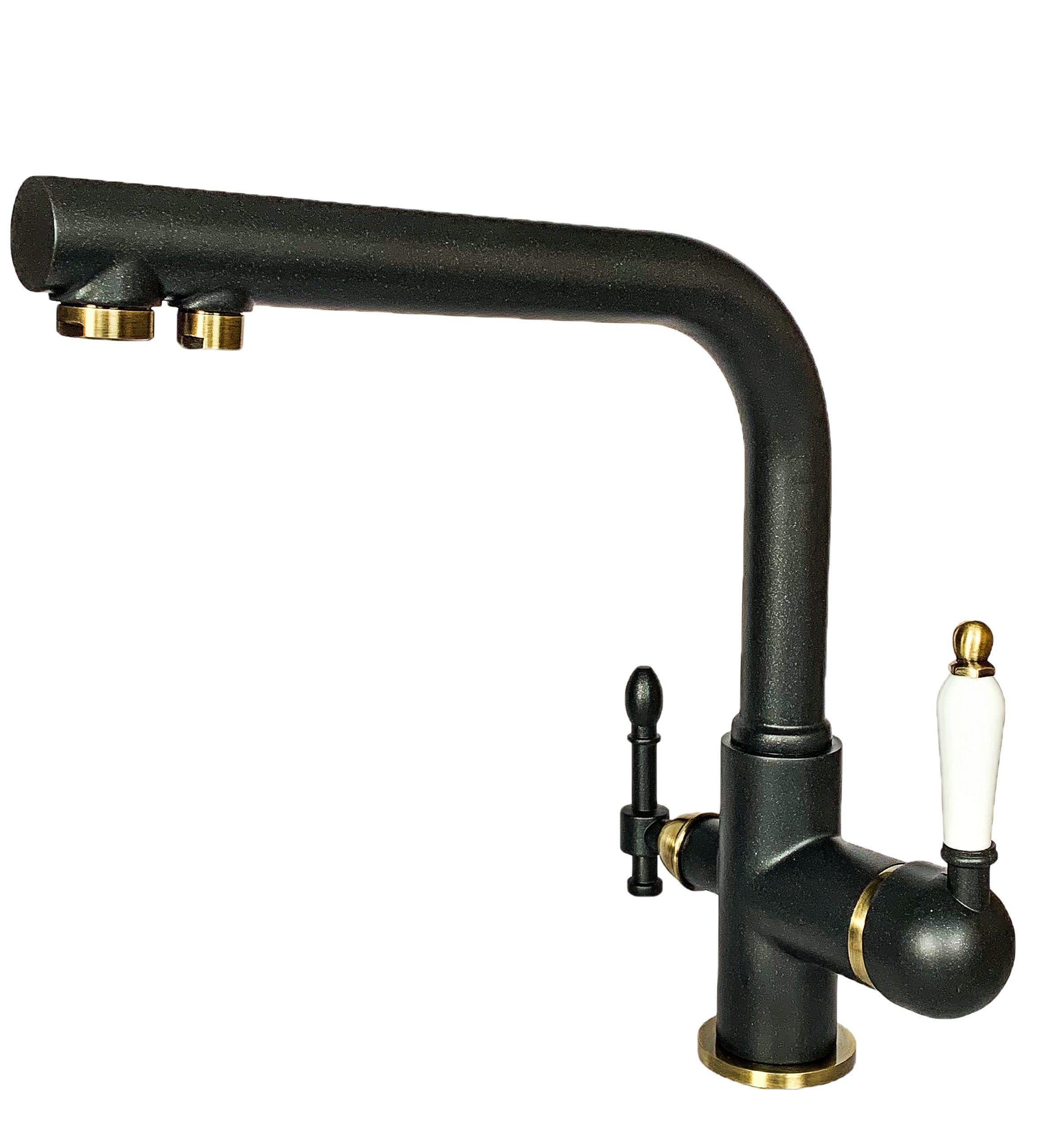 Смеситель для кухни с подключением фильтра 2в1 Milacio Castellon Ceramic антрацит/бронза MC.512.ABR