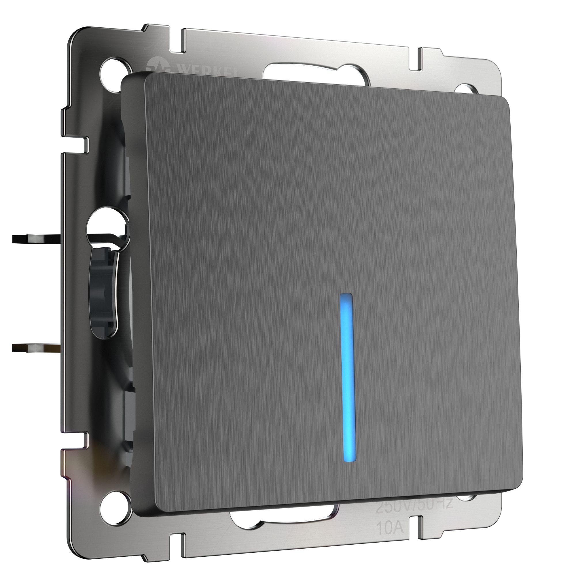 Выключатель одноклавишный проходной с подсветкой графит рифленый Werkel W1112104