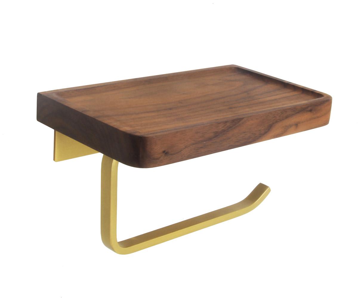 Держатель туалетной бумаги с деревянной полочкой матовое золото Bronze de Luxe Forest 10705G