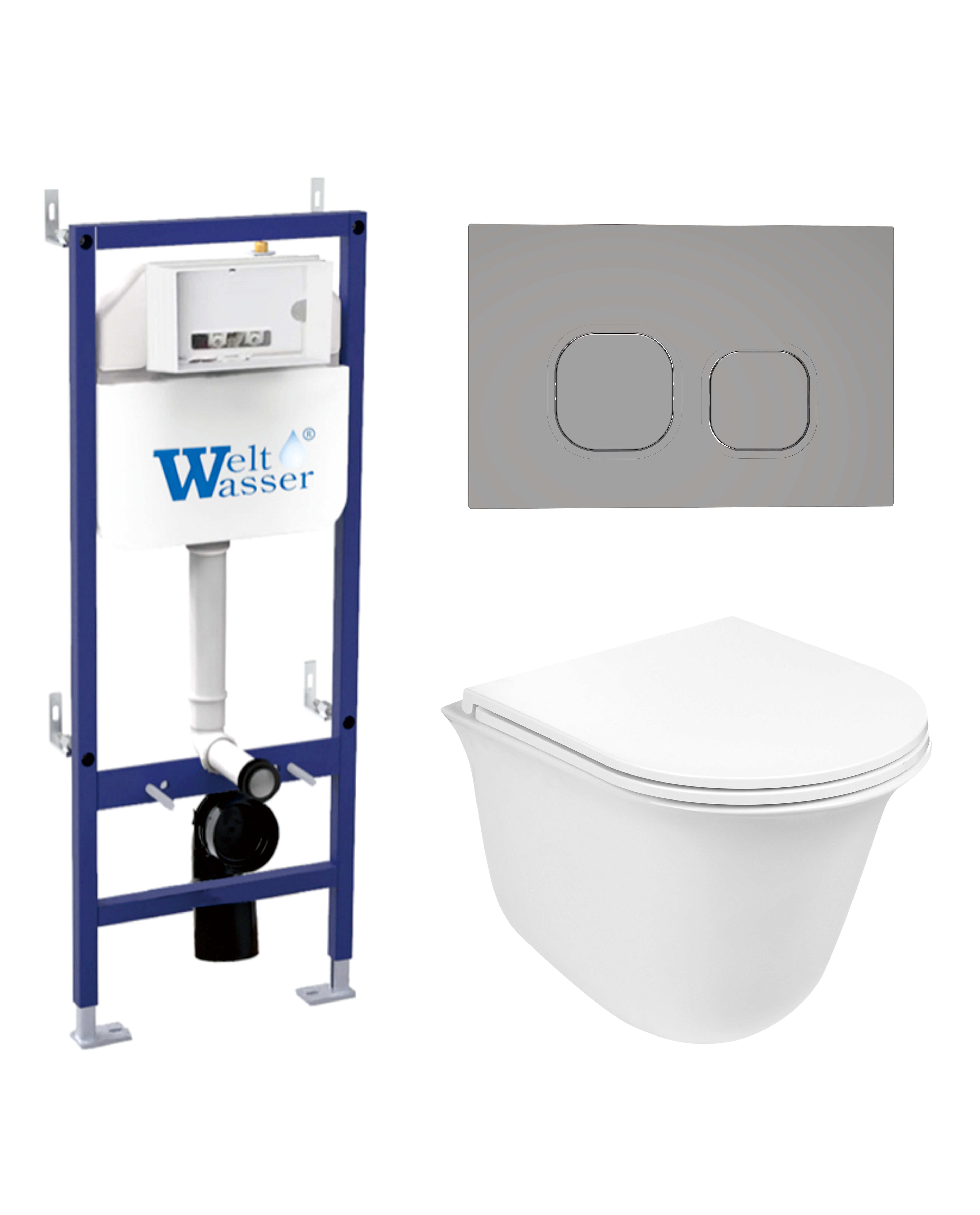 Комплект WeltWasser 10000012952 унитаз  TELBACH 004 GL-WT  + инсталляция BAMBERG 460  + кнопка смыва