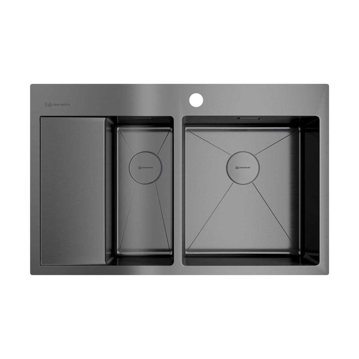 Врезная кухонная мойка Omoikiri Akisame 78-2-GM-R вороненая сталь 4973102