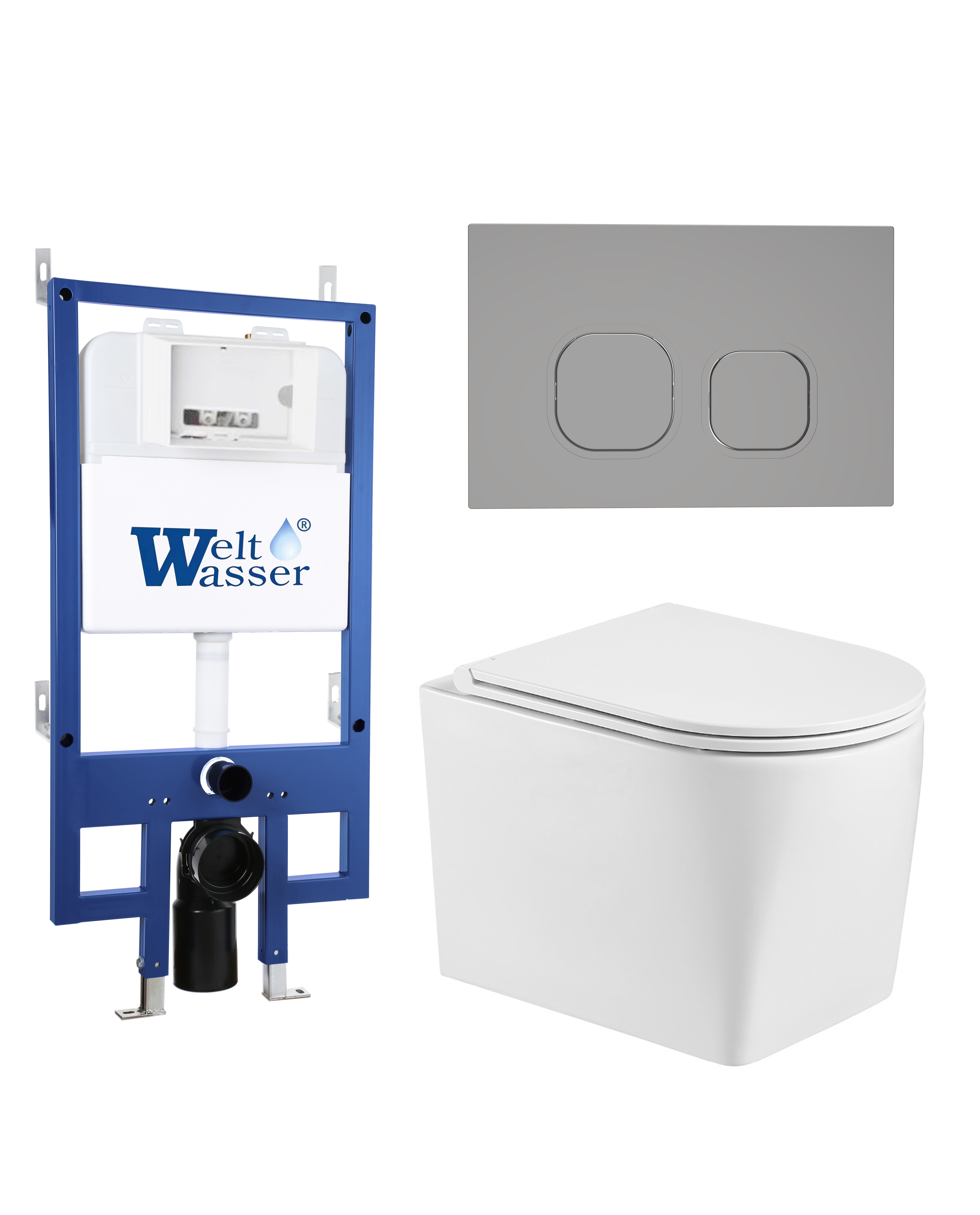 Комплект WeltWasser 10000012918 унитаз  NESENBACH 004 GL-WT  + инсталляция BAMBERG 545  + кнопка смы