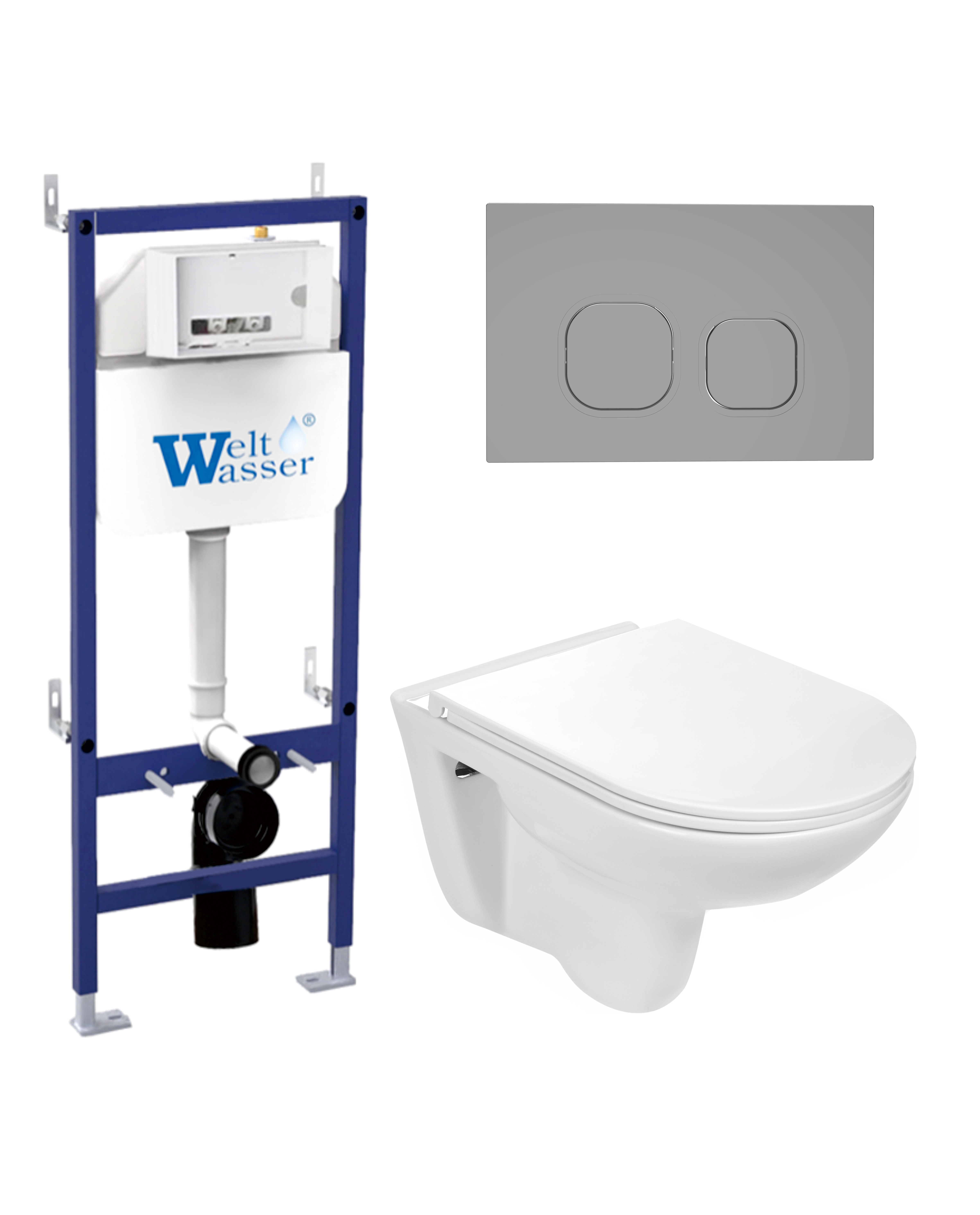 Комплект WeltWasser 10000010345 унитаз  BAARBACH 004 GL-WT  + инсталляция BAMBERG 460  + кнопка смыв