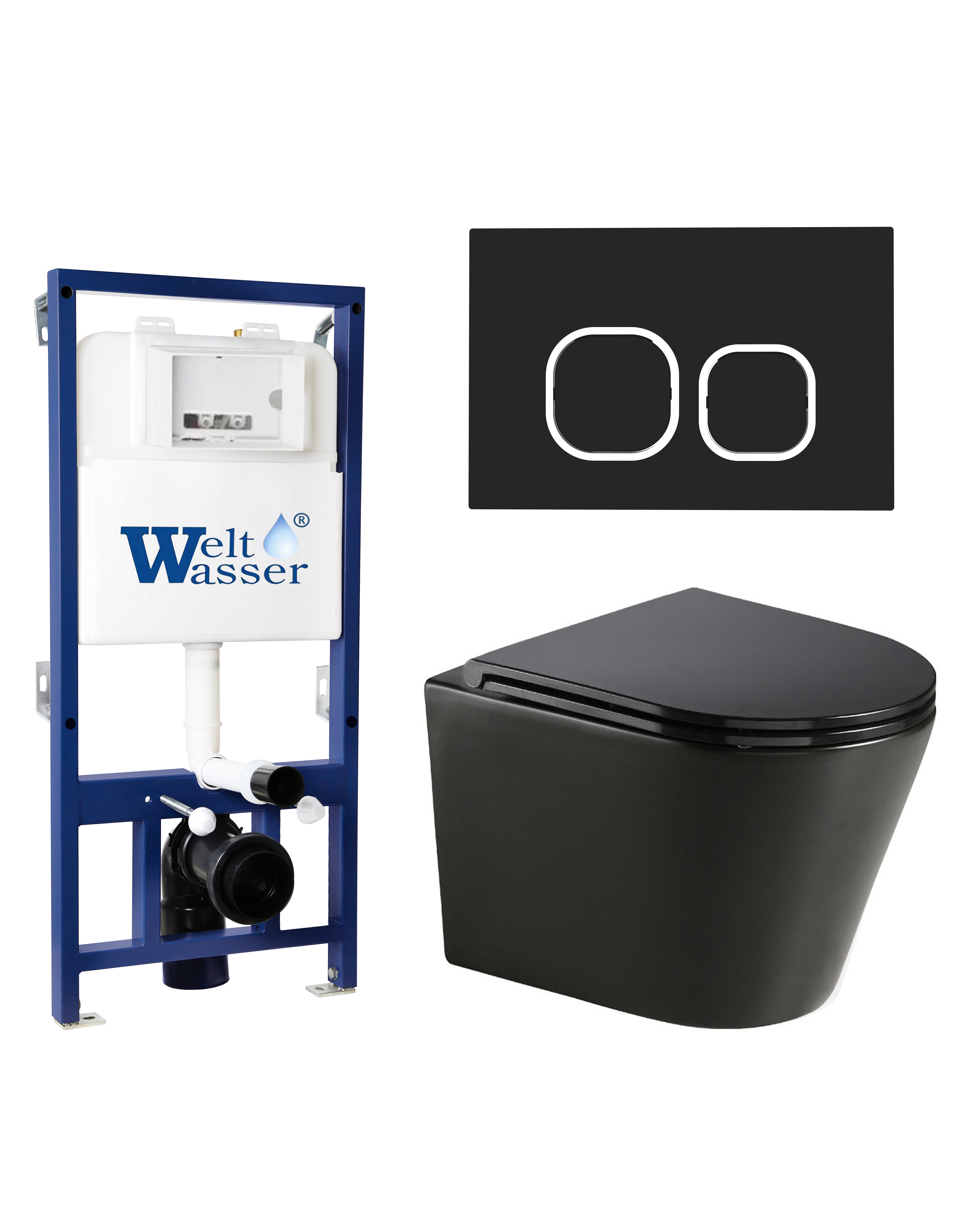 Комплект WeltWasser 10000012944 унитаз  SALZBACH 043 MT-BL  + инсталляция BAMBERG 525  + кнопка смыв