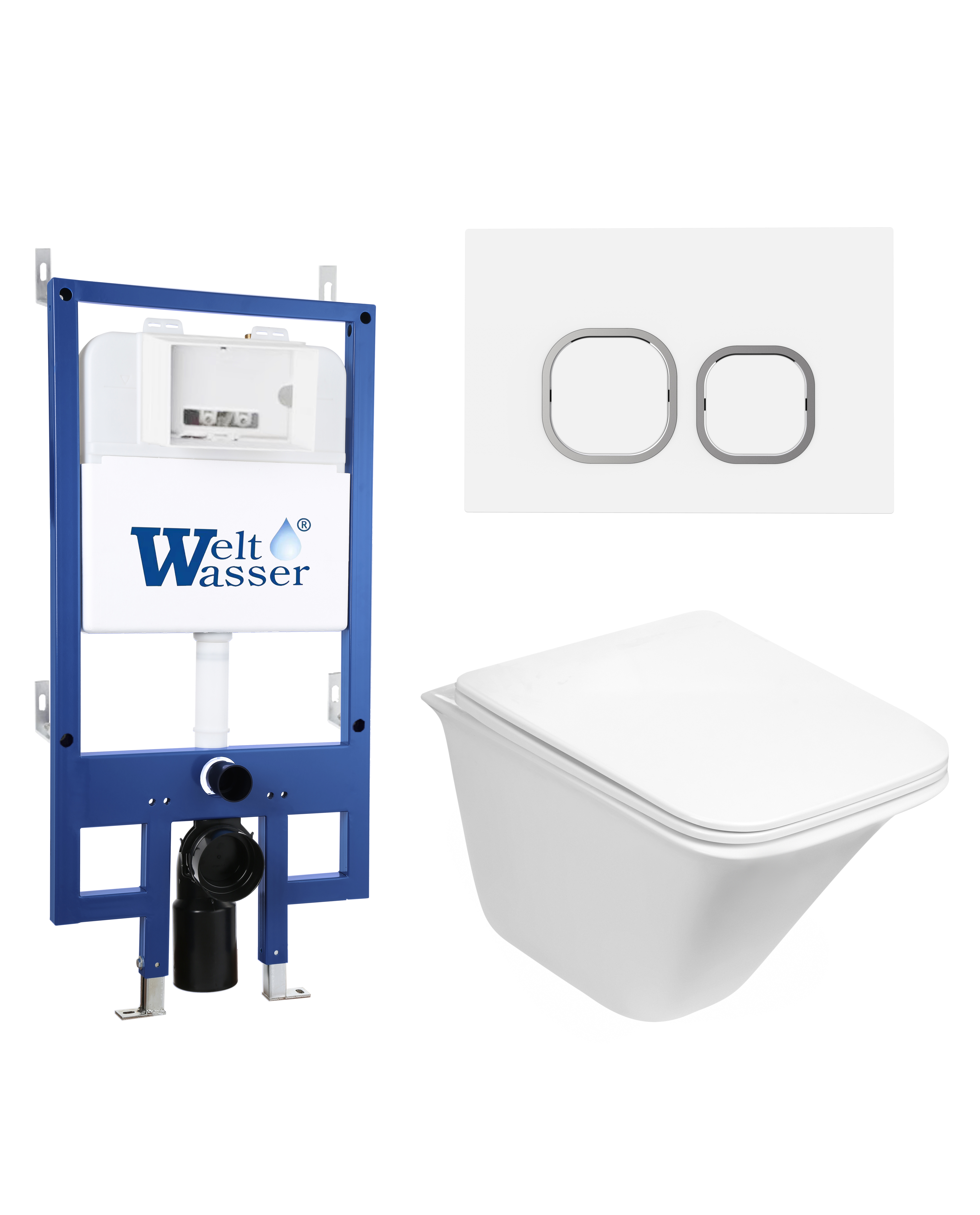 Комплект WeltWasser 10000012969 унитаз  ROTBACH 004 GL-WT  + инсталляция BAMBERG 545  + кнопка смыва