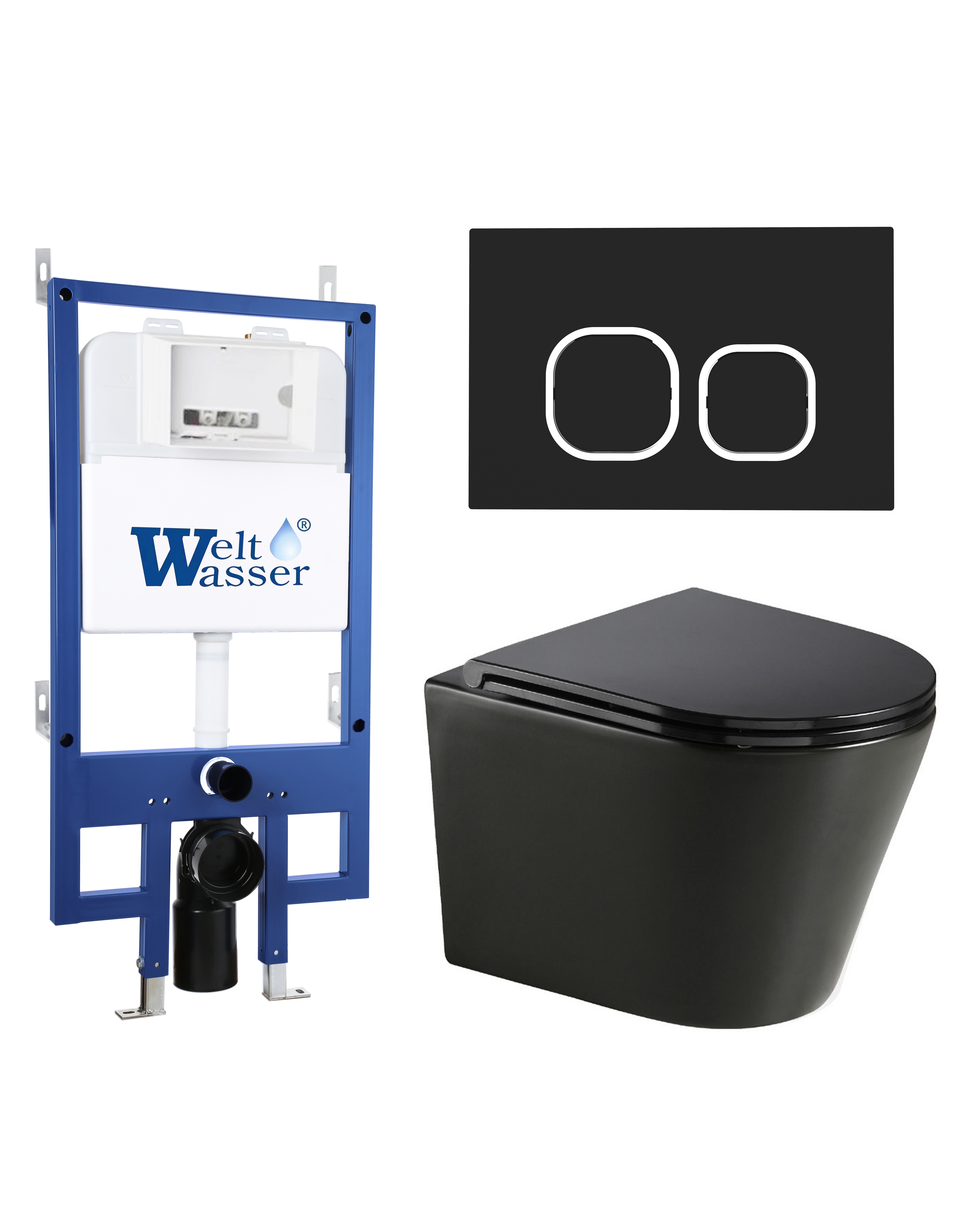 Комплект WeltWasser 10000012947 унитаз  SALZBACH 043 MT-BL  + инсталляция BAMBERG 545  + кнопка смыв
