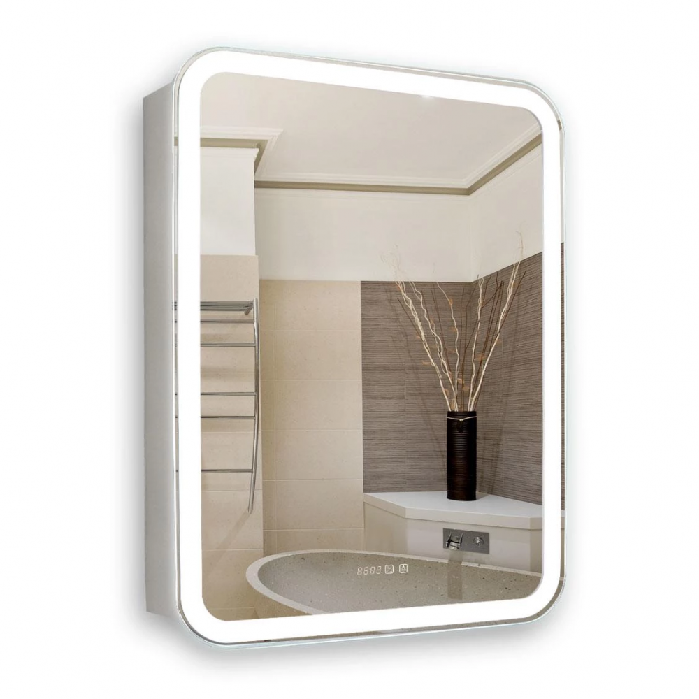 Зеркало-шкаф Silver mirrors Фиджи 50 с часами и сменой цвета LED-00002361
