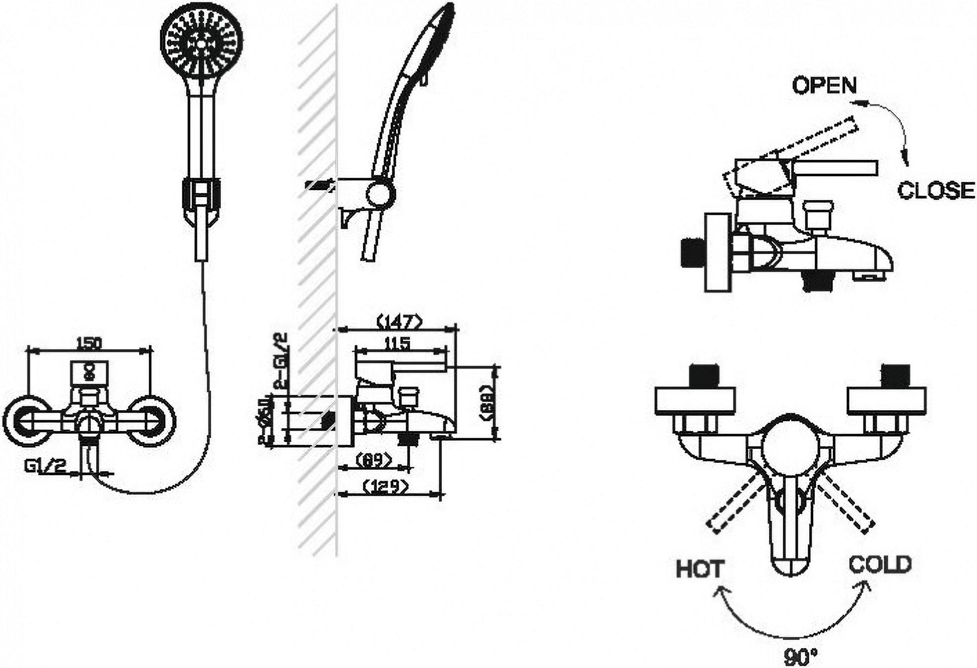 Смеситель для ванны с душевой лейкой Bravat F6332366CP-01-RUS хром