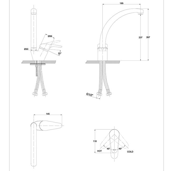 Смеситель для кухни (мойки) под фильтр Kaiser County 55244-11 бежевый мрамор