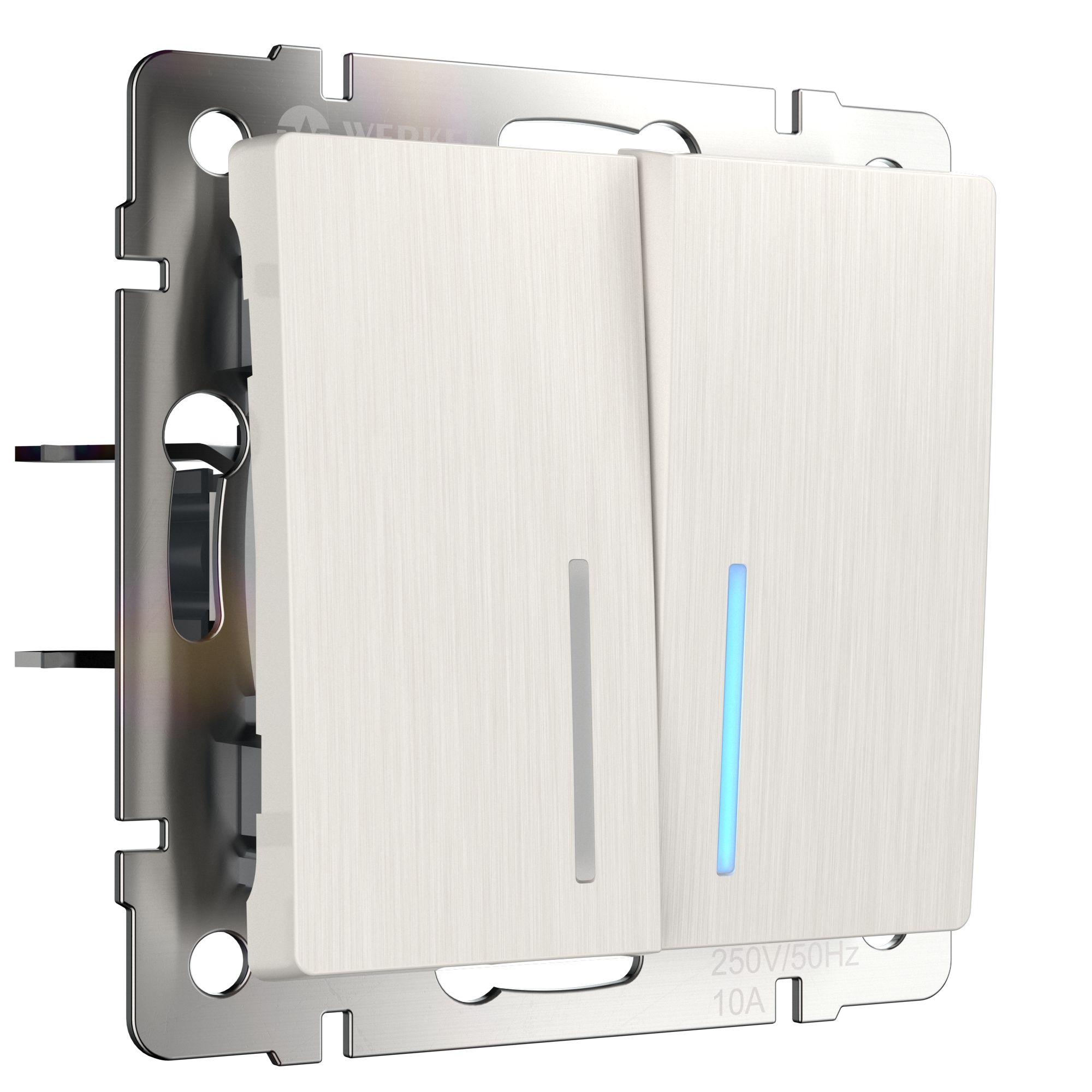 Выключатель двухклавишный проходной с подсветкой перламутровый рифленый Werkel W1122113