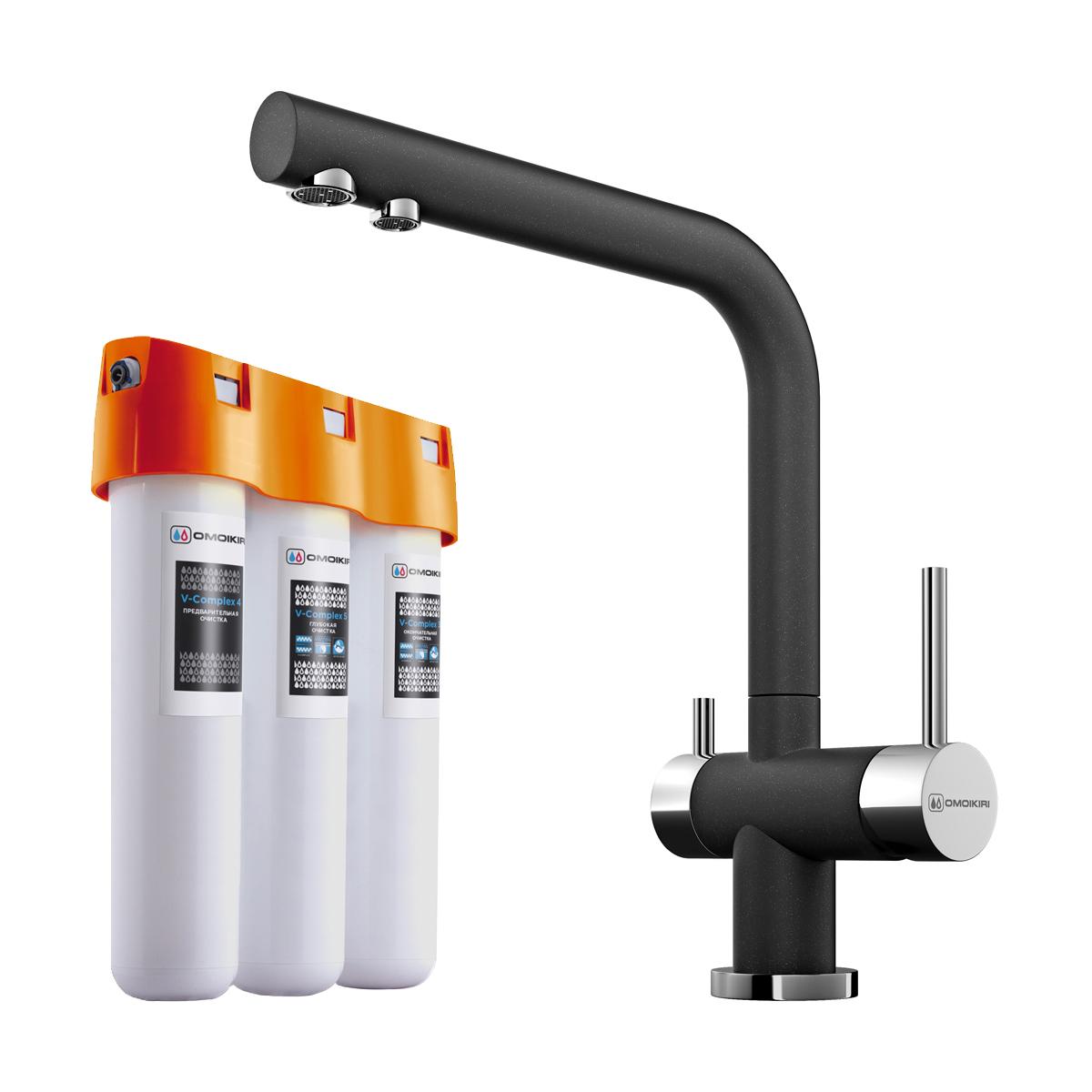 Комплект смеситель + фильтр Omoikiri Nagano-BL + Pure drop Lite 4047.8028