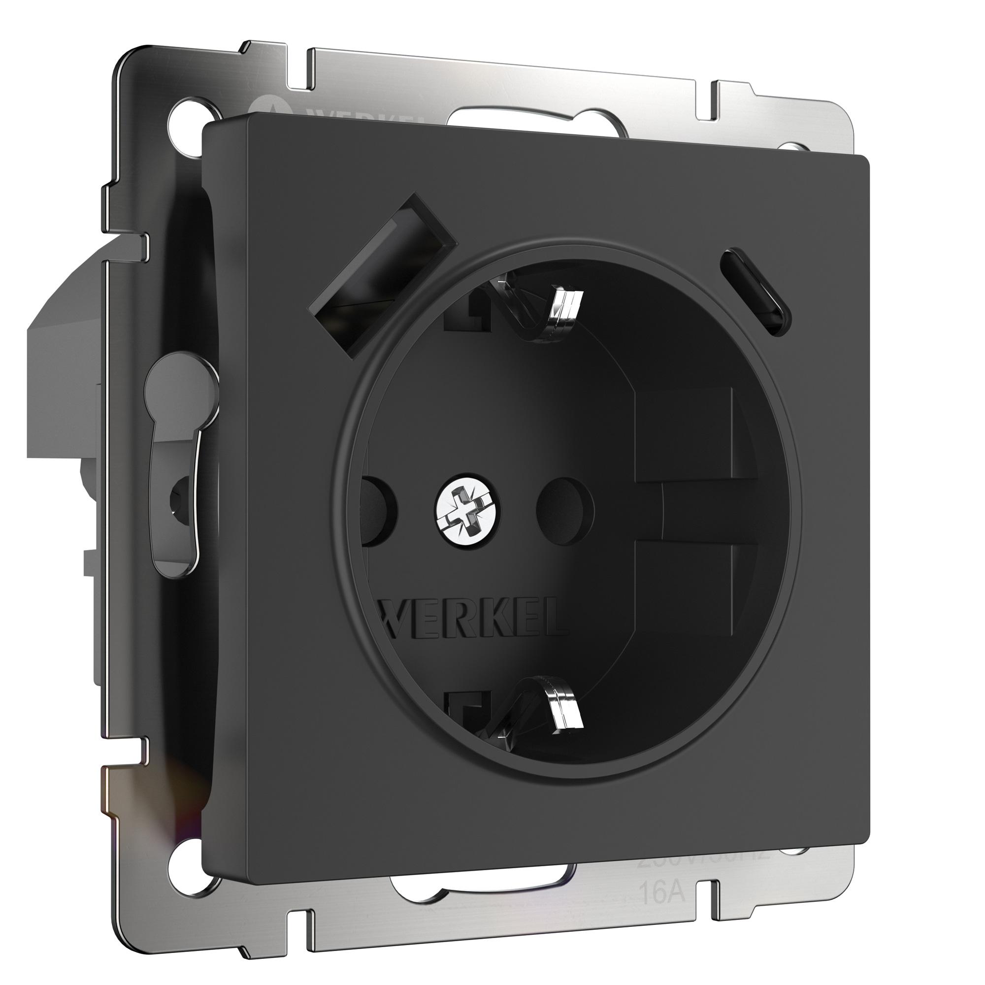 Розетка с быстрой зарядкой USB Type A+С черная Werkel W1171708